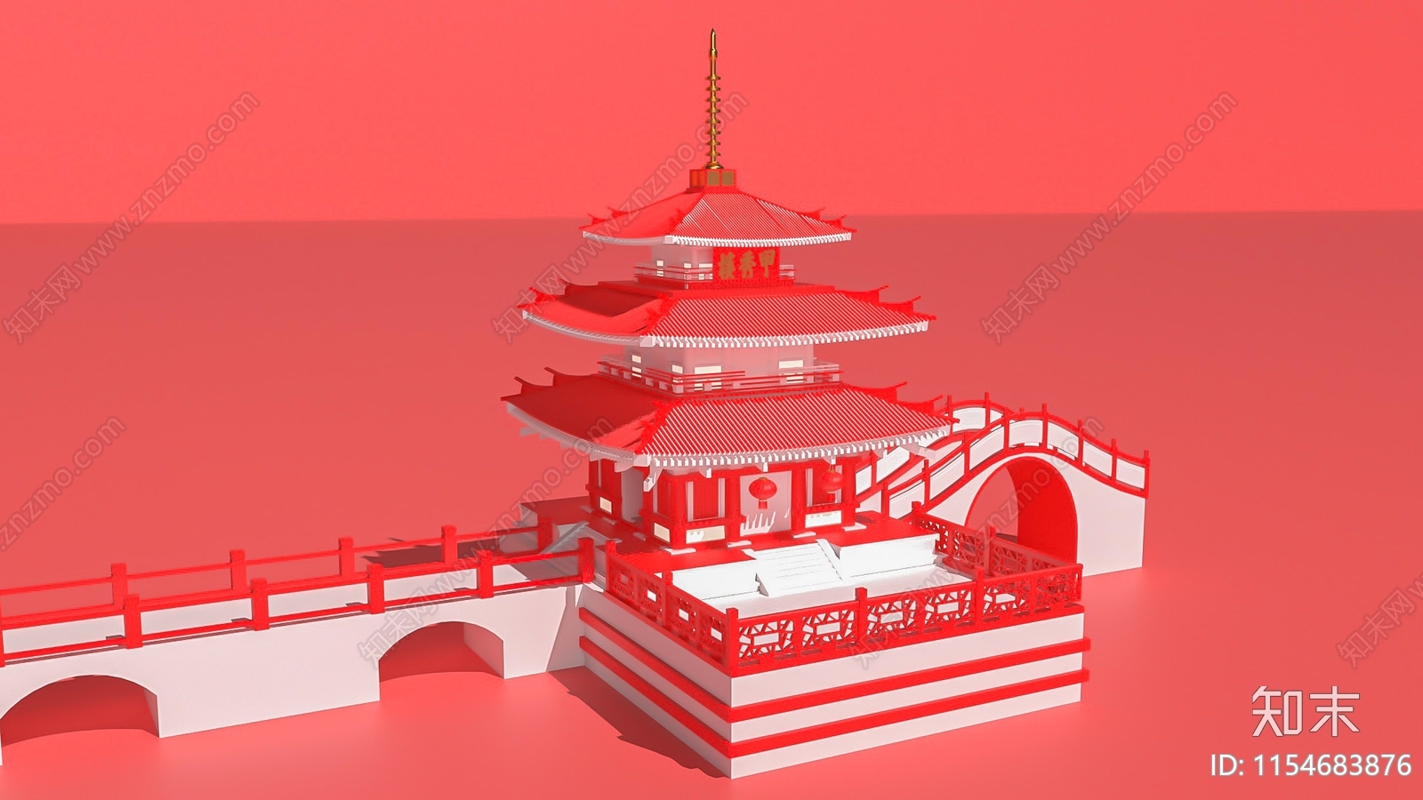 中式景观桥3D模型下载【ID:1154683876】