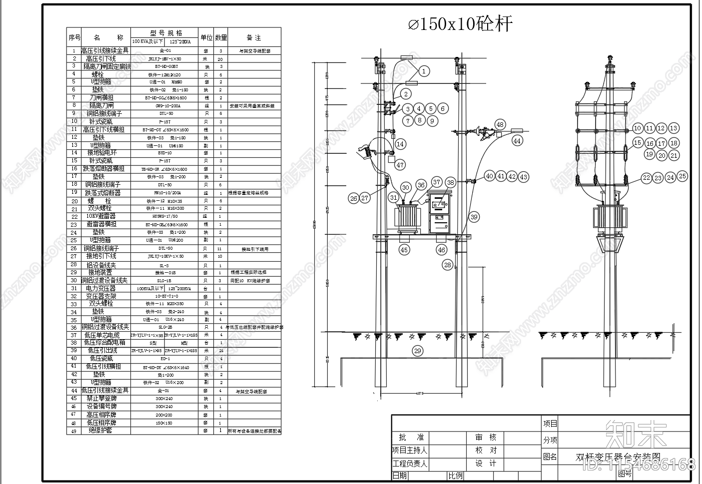 双杆变压器安装图节点施工图下载【ID:1154686168】