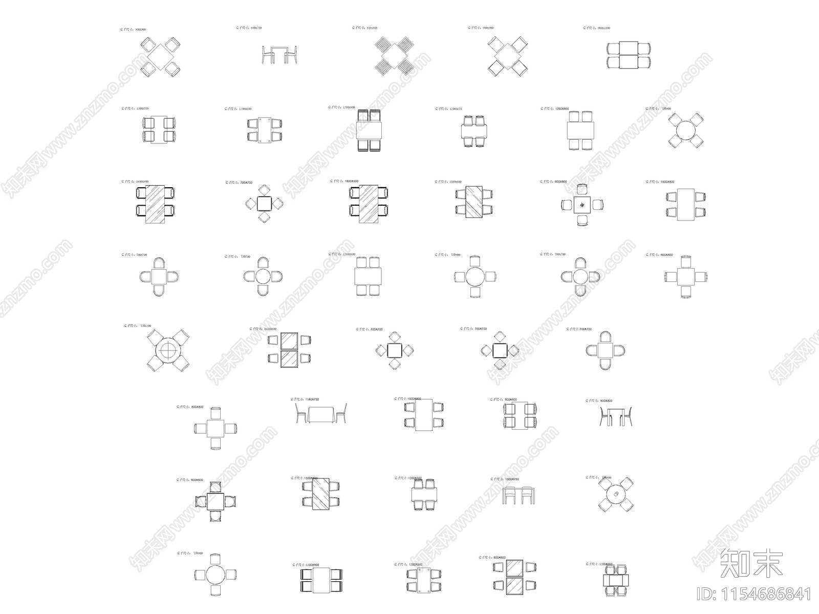 后现代风格四人餐桌椅组合图块施工图下载【ID:1154686841】
