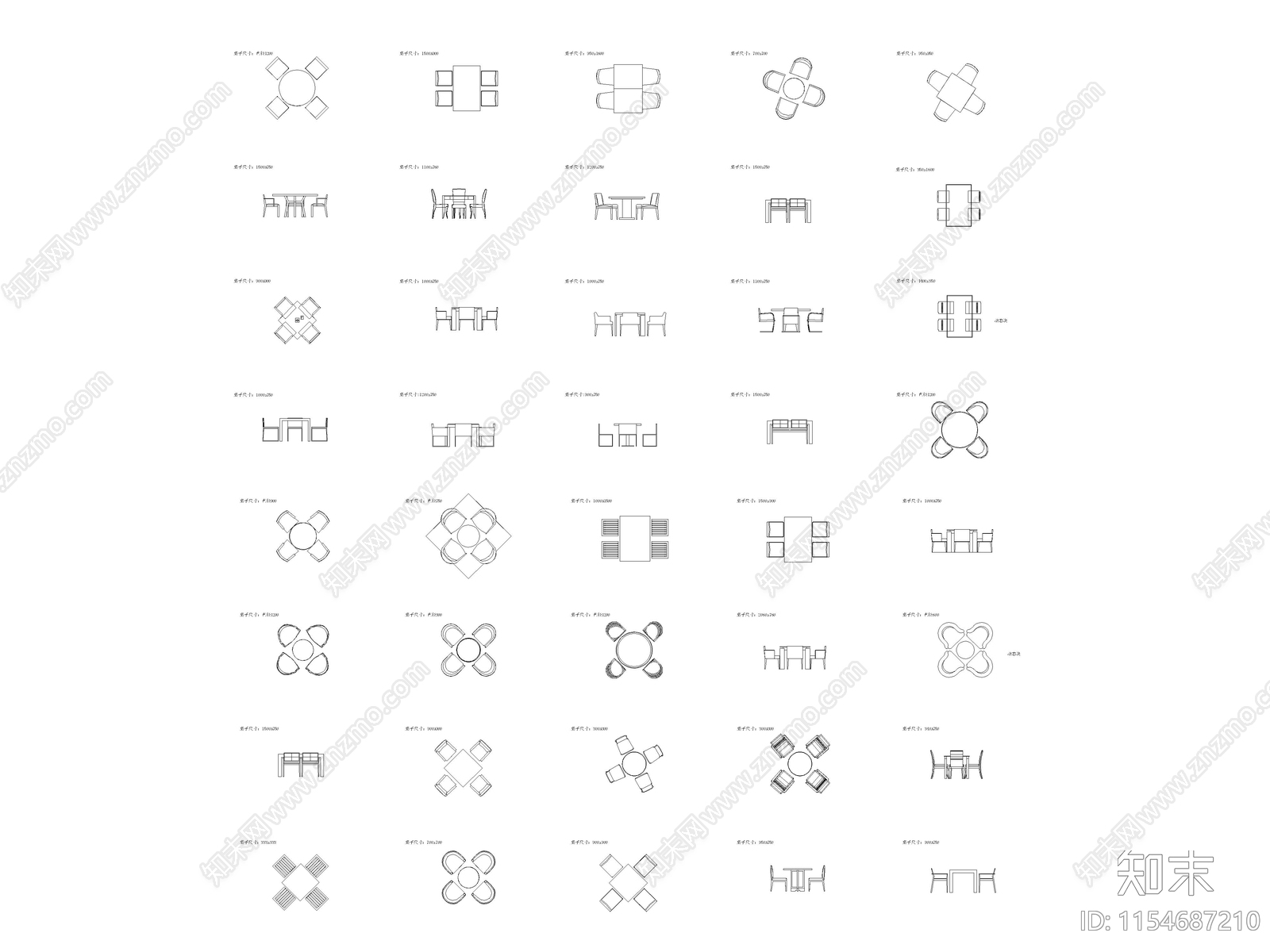 后现代风格四人餐桌椅图块施工图下载【ID:1154687210】