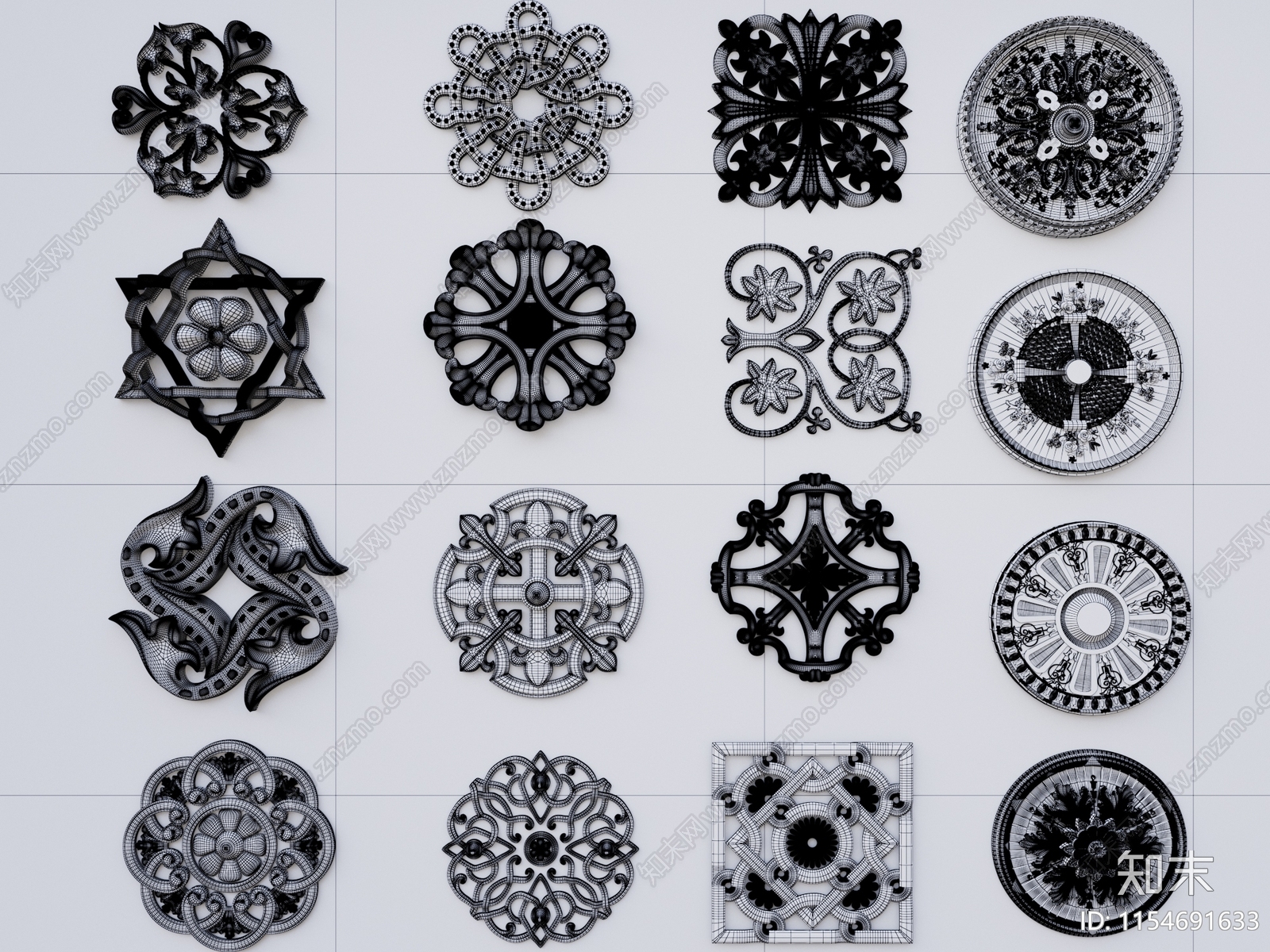 欧式古典石膏雕花组合3D模型下载【ID:1154691633】