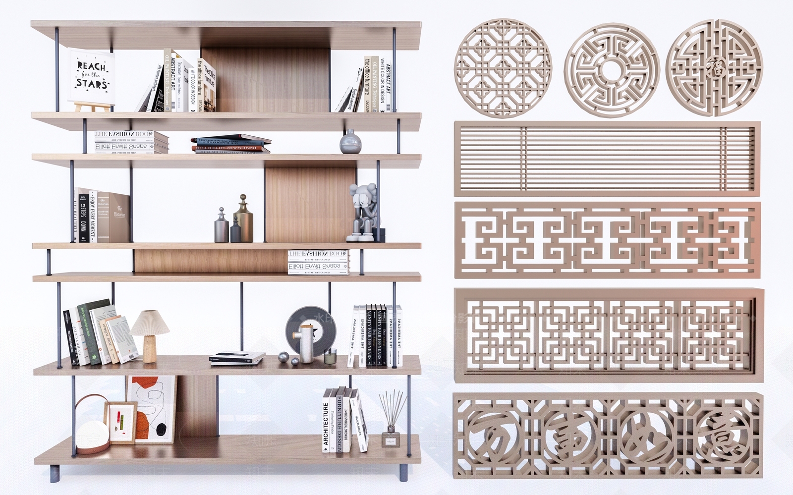 现代铁艺书架3D模型下载【ID:1154694133】