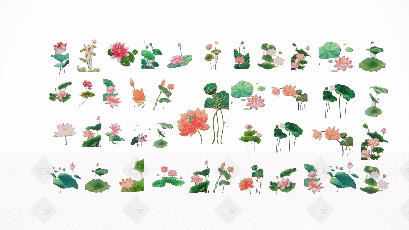 2D现代植物荷花荷叶墙饰3D模型下载【ID:1154694952】