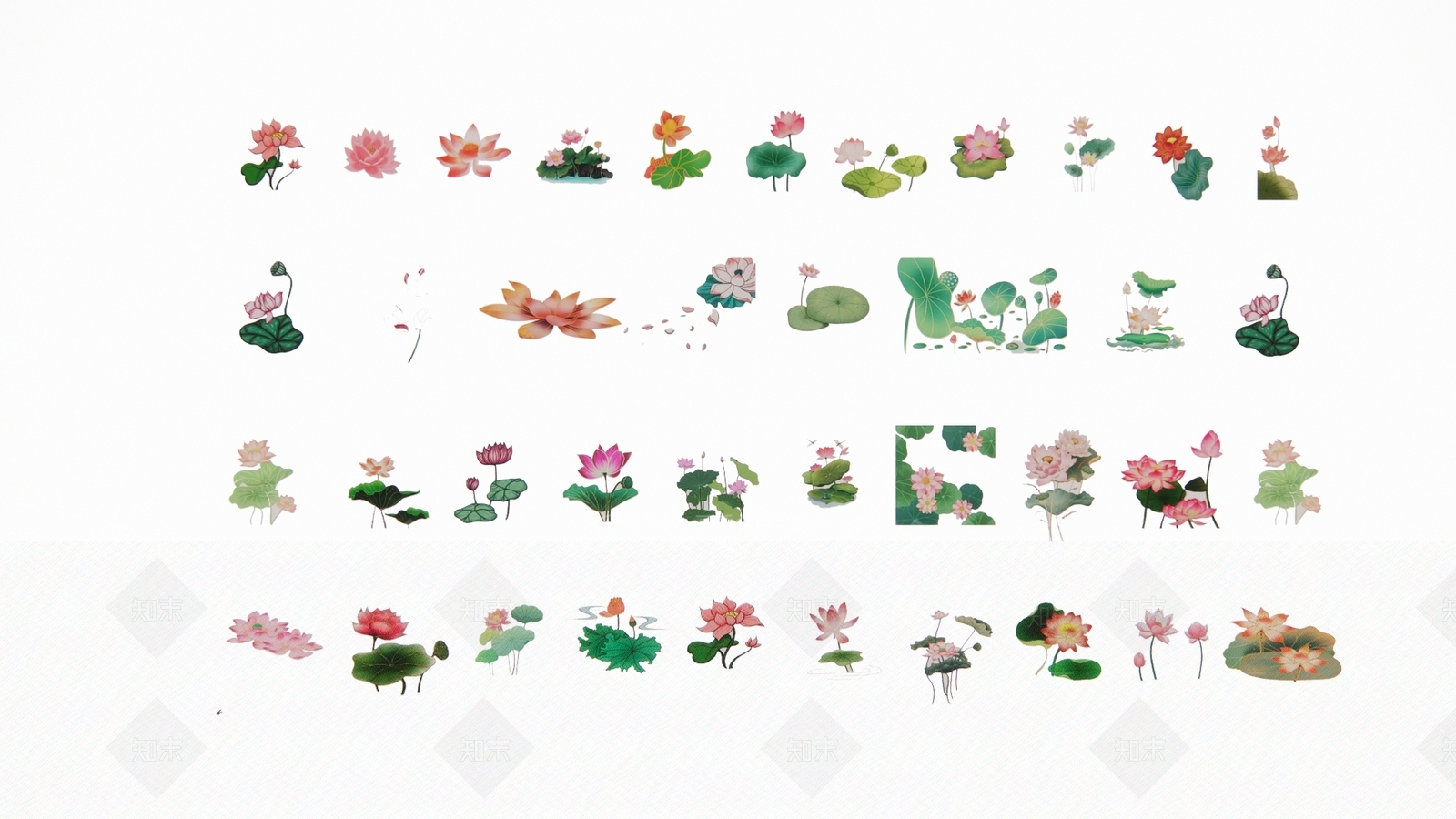 2D现代植物荷花荷叶墙饰3D模型下载【ID:1154694975】