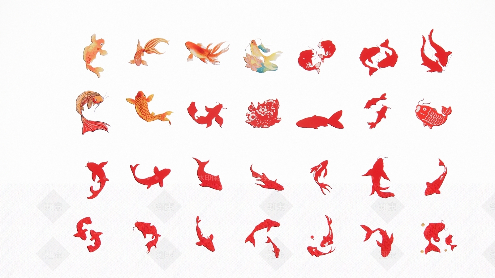 2D中式水生物鱼墙饰3D模型下载【ID:1154696000】