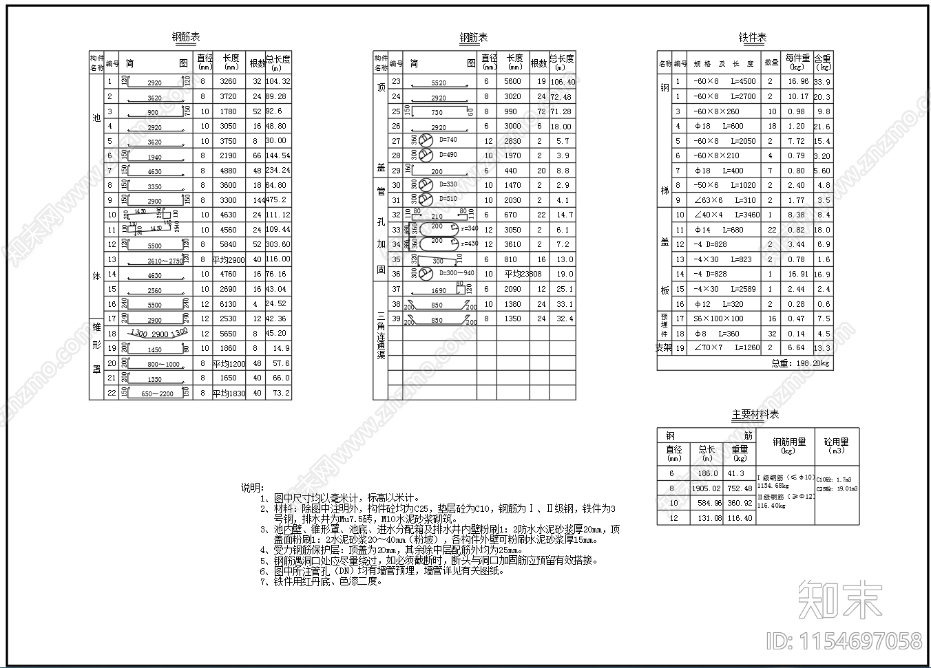 1000立方每天重力式无阀滤池设计图cad施工图下载【ID:1154697058】