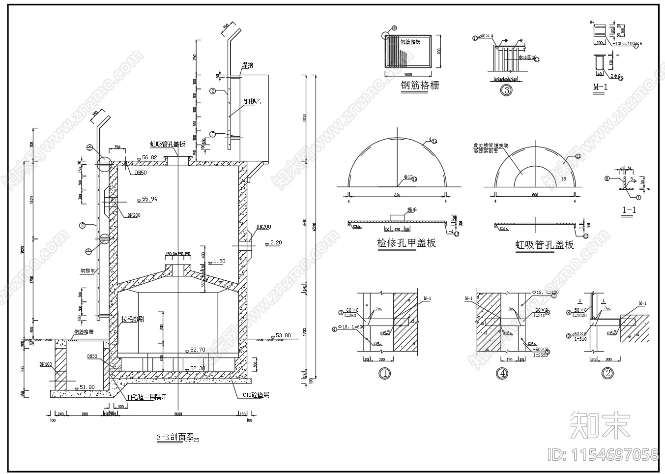 1000立方每天重力式无阀滤池设计图cad施工图下载【ID:1154697058】