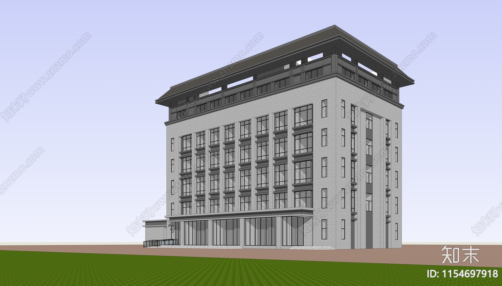 新中式多层办公楼SU模型下载【ID:1154697918】