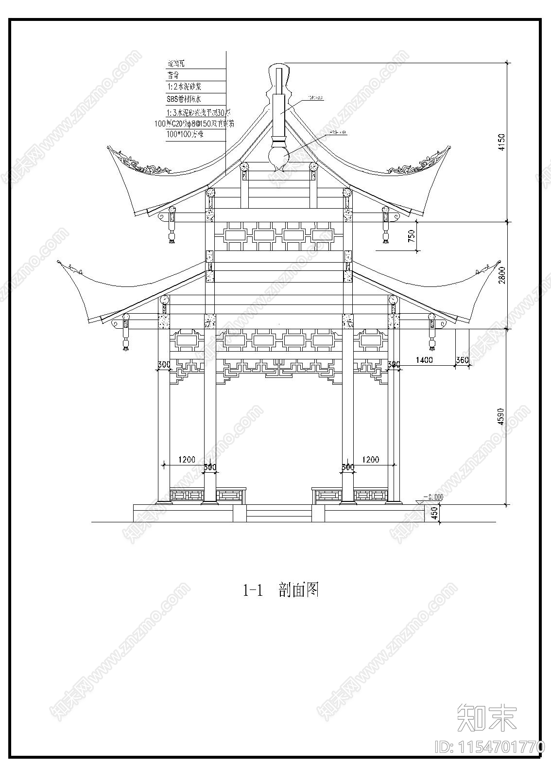 亭子cad施工图下载【ID:1154701770】