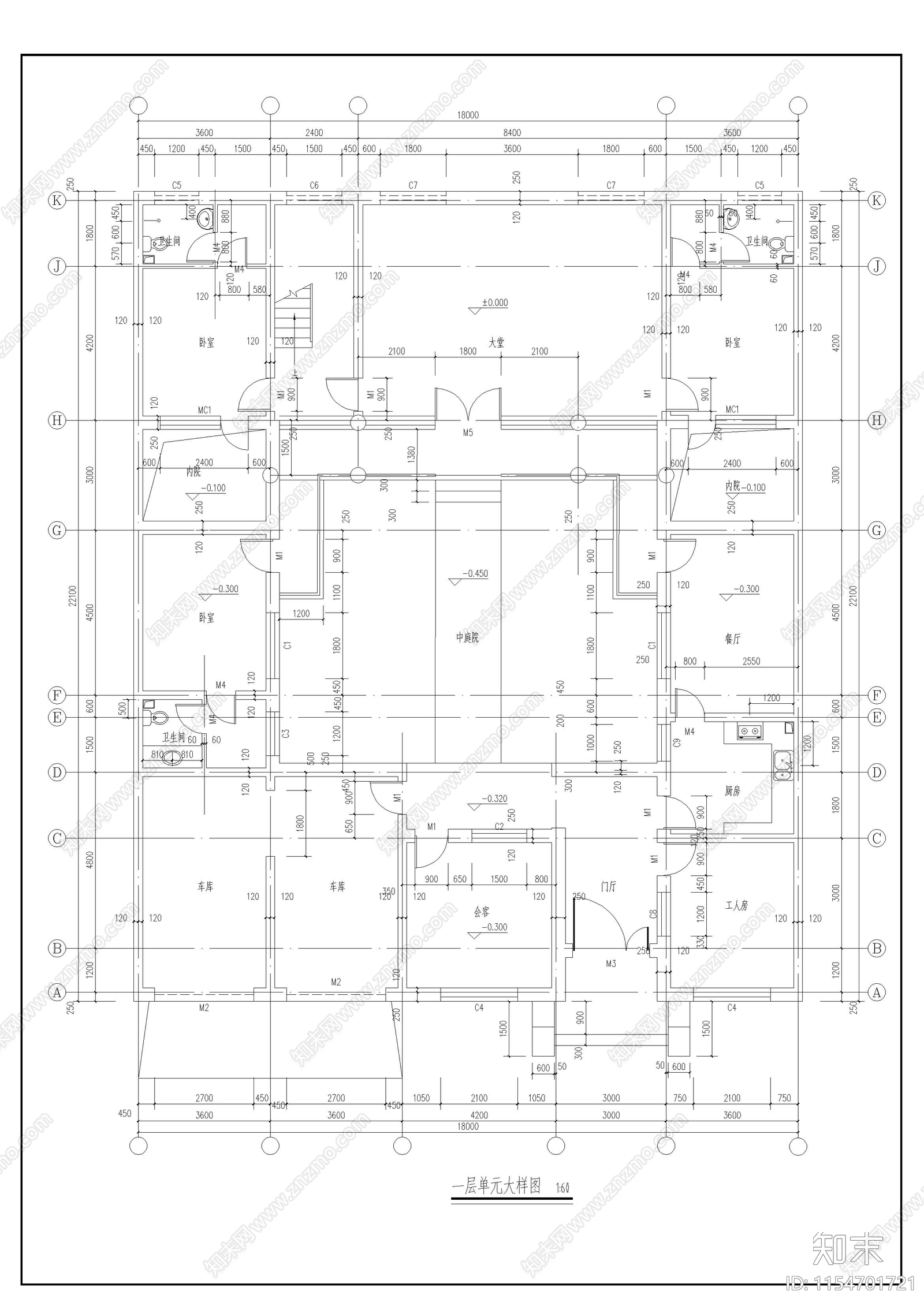 经典现代联排四合院cad施工图下载【ID:1154701721】