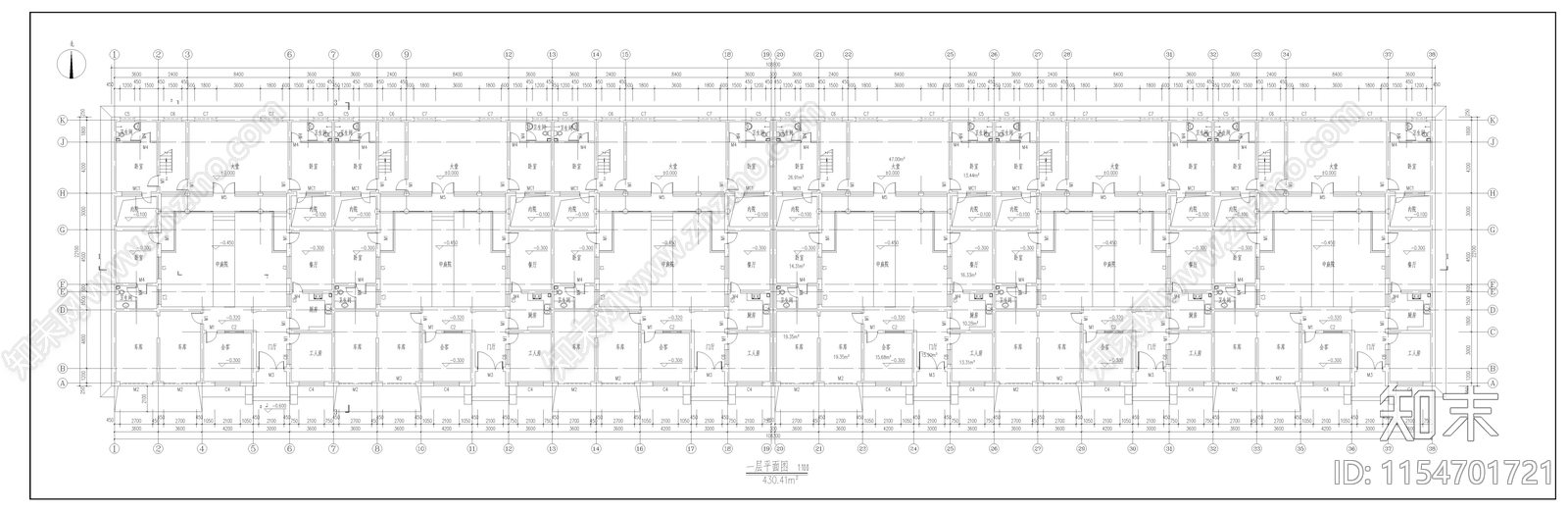 经典现代联排四合院cad施工图下载【ID:1154701721】