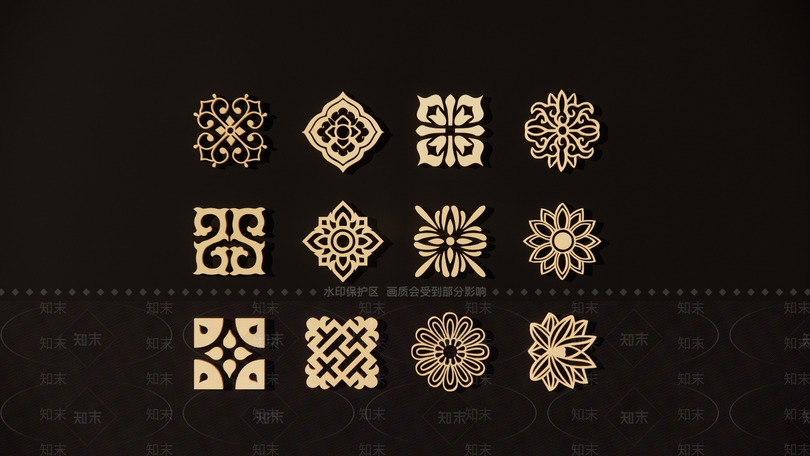 中式中国风花纹墙饰3D模型下载【ID:1154702051】