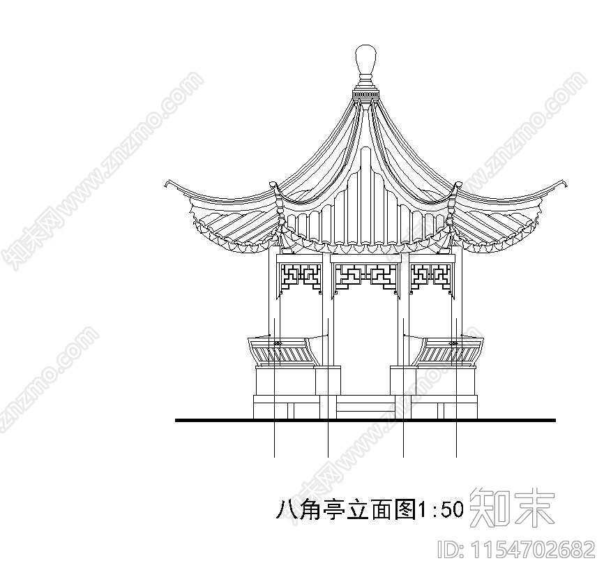 八角亭cad施工图下载【ID:1154702682】