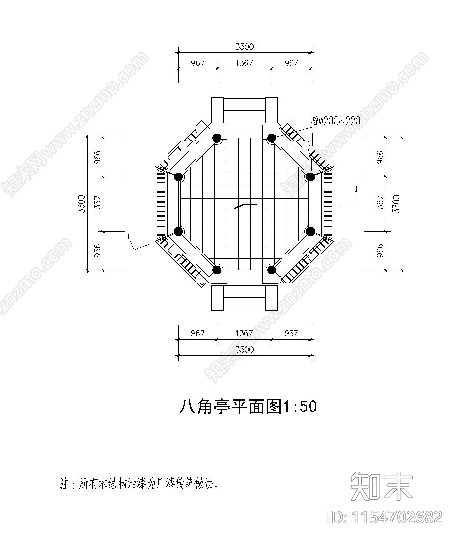 八角亭cad施工图下载【ID:1154702682】
