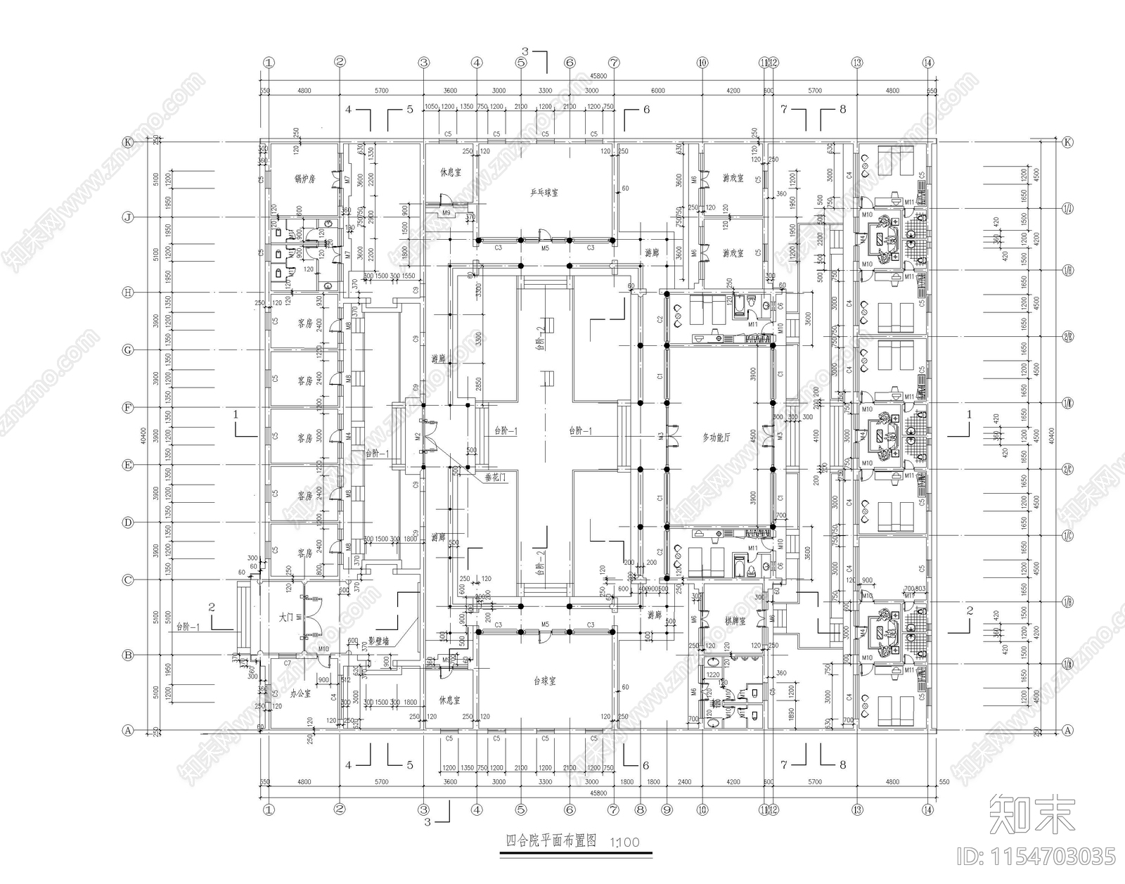 四合院建筑方案cad施工图下载【ID:1154703035】