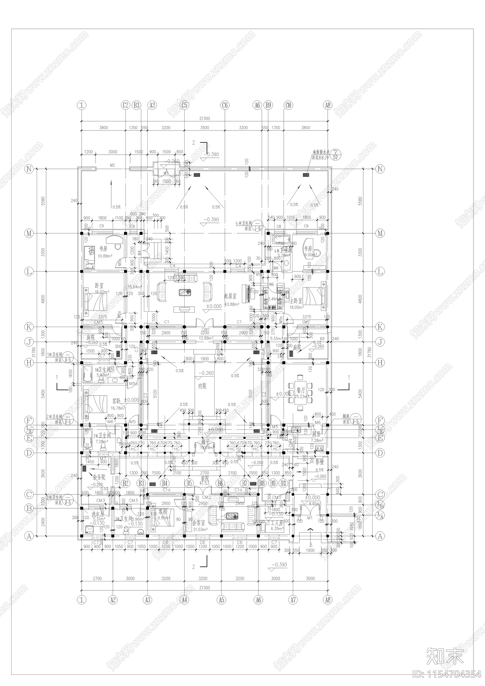 中式四合院住宅方案cad施工图下载【ID:1154704354】