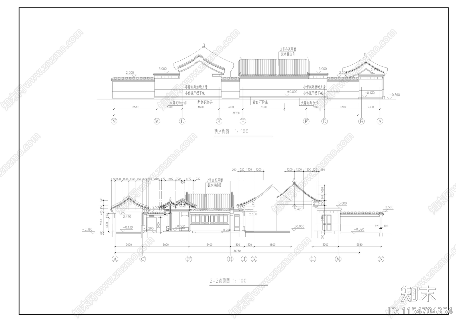 中式四合院住宅方案cad施工图下载【ID:1154704354】