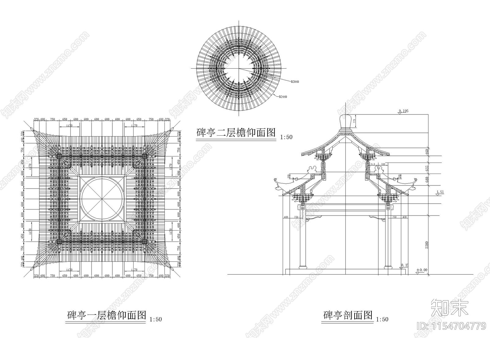 碑亭cad施工图下载【ID:1154704779】