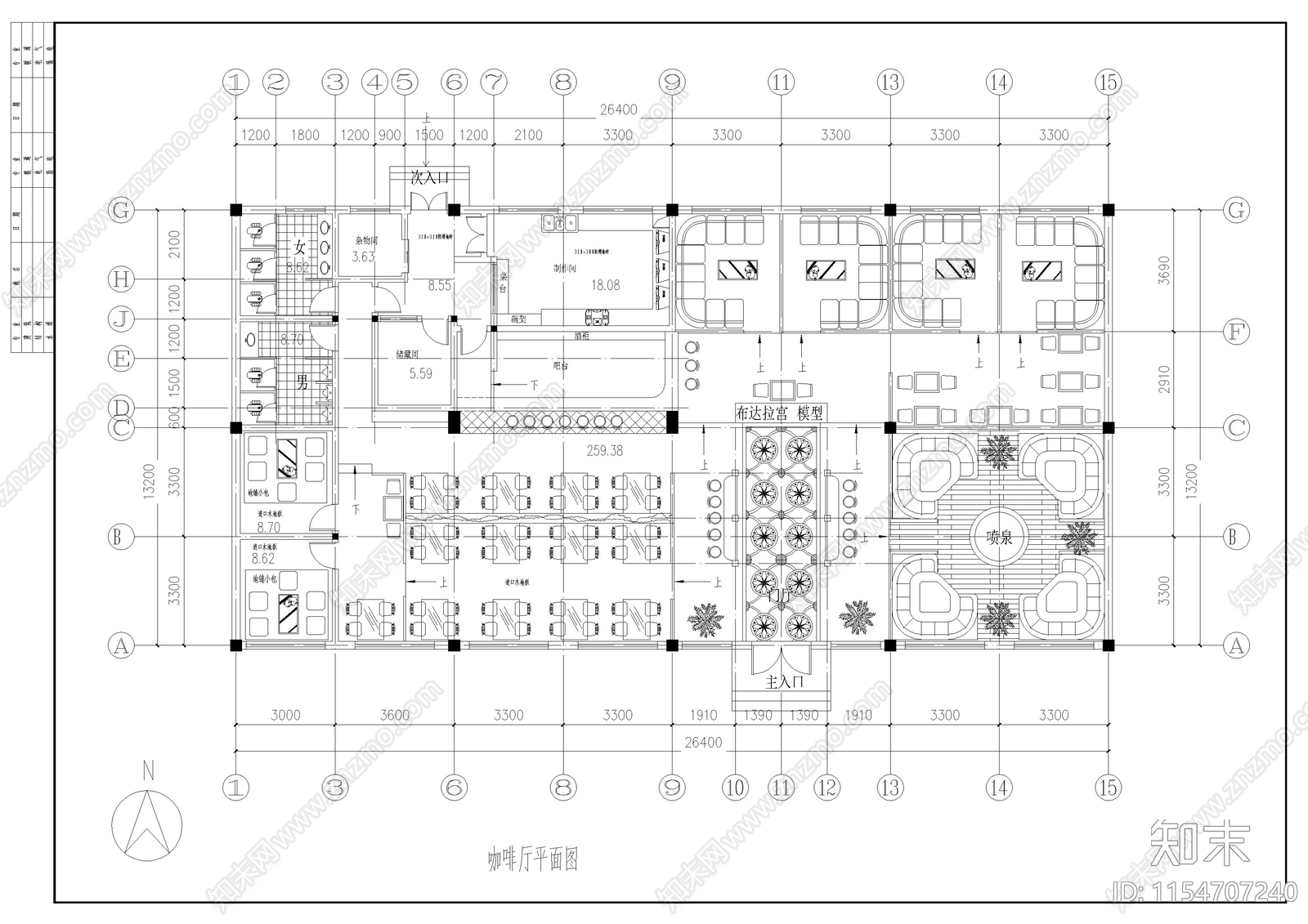 藏式咖啡厅设计cad施工图下载【ID:1154707240】