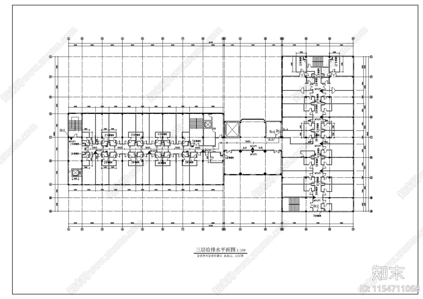 酒店给排水及消防全套CAD施工图下载【ID:1154711068】