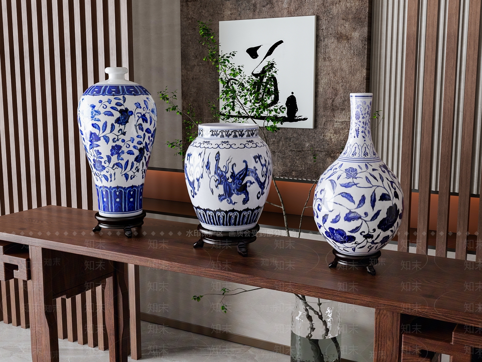 新中式青花瓷花瓶3D模型下载【ID:1154711468】