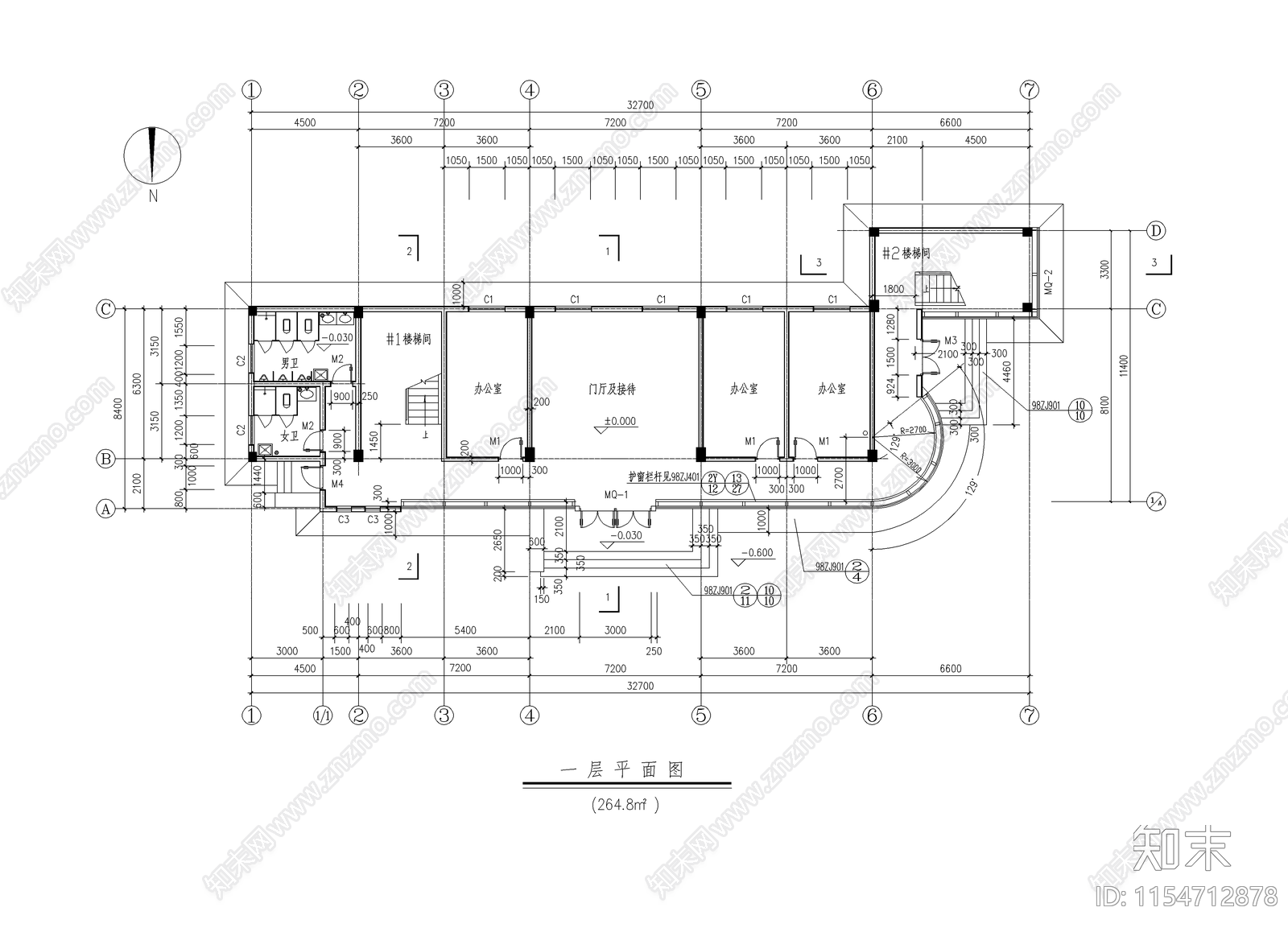 四层小型办公楼设计cad施工图下载【ID:1154712878】