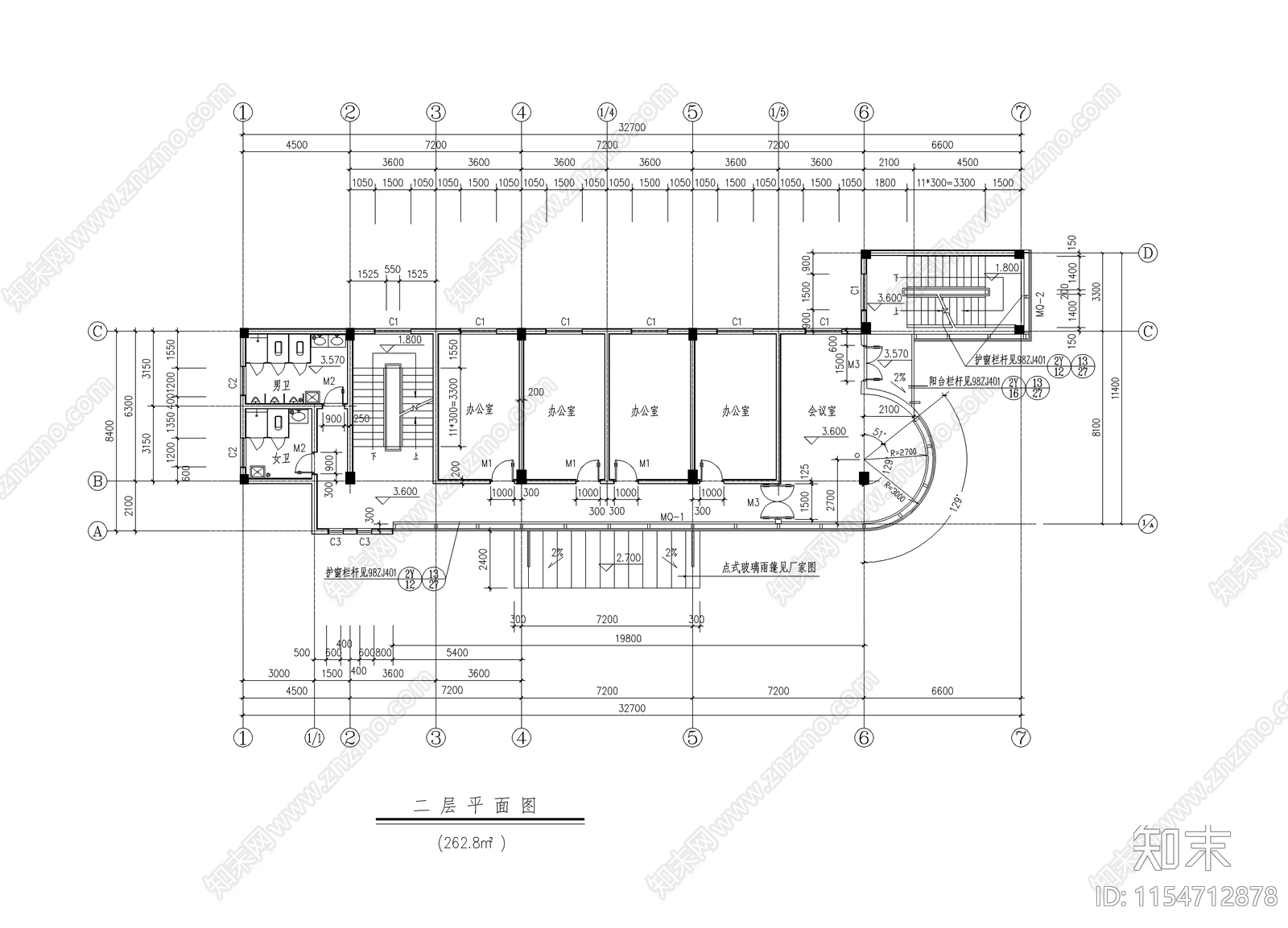 四层小型办公楼设计cad施工图下载【ID:1154712878】