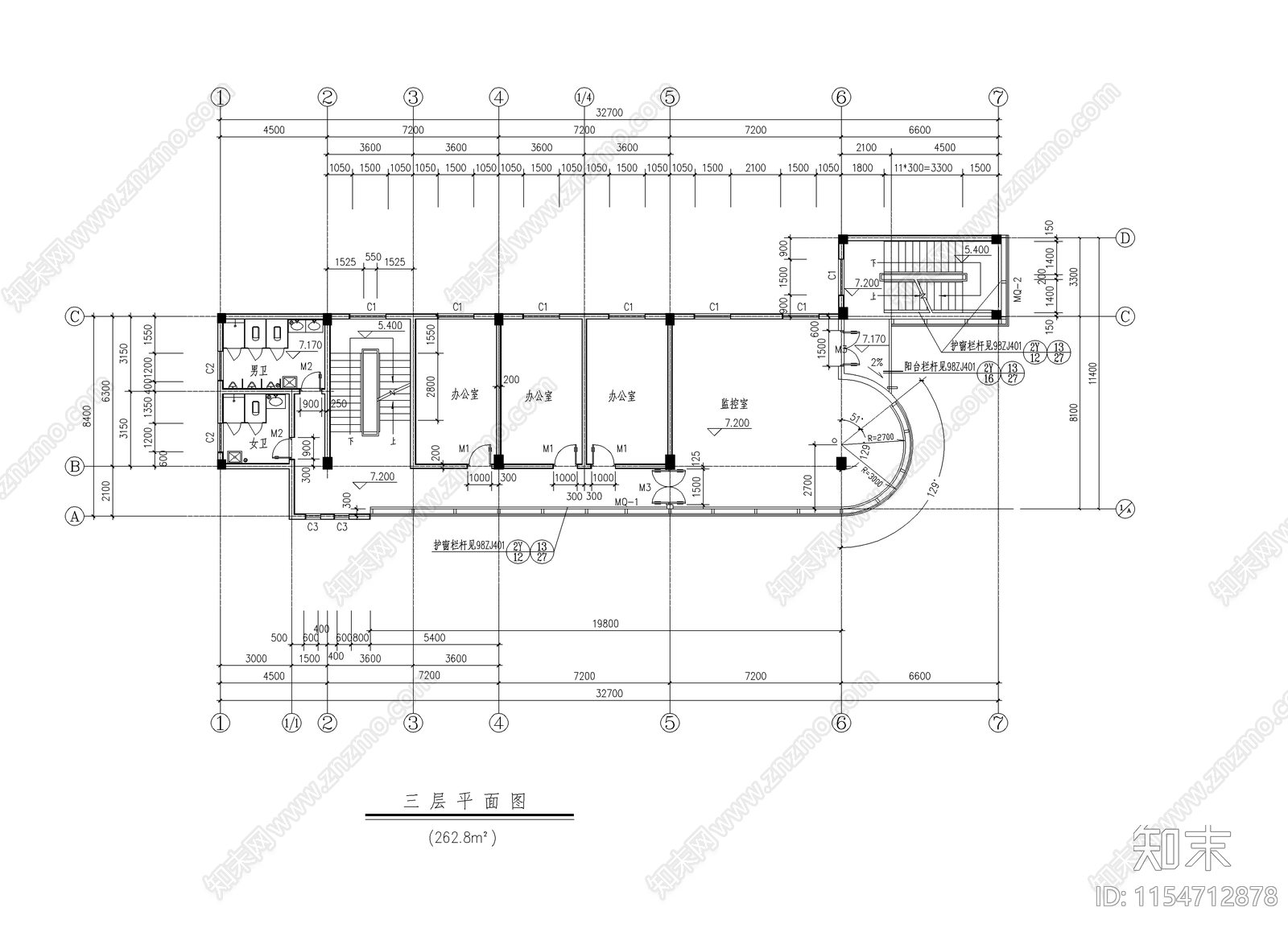 四层小型办公楼设计cad施工图下载【ID:1154712878】