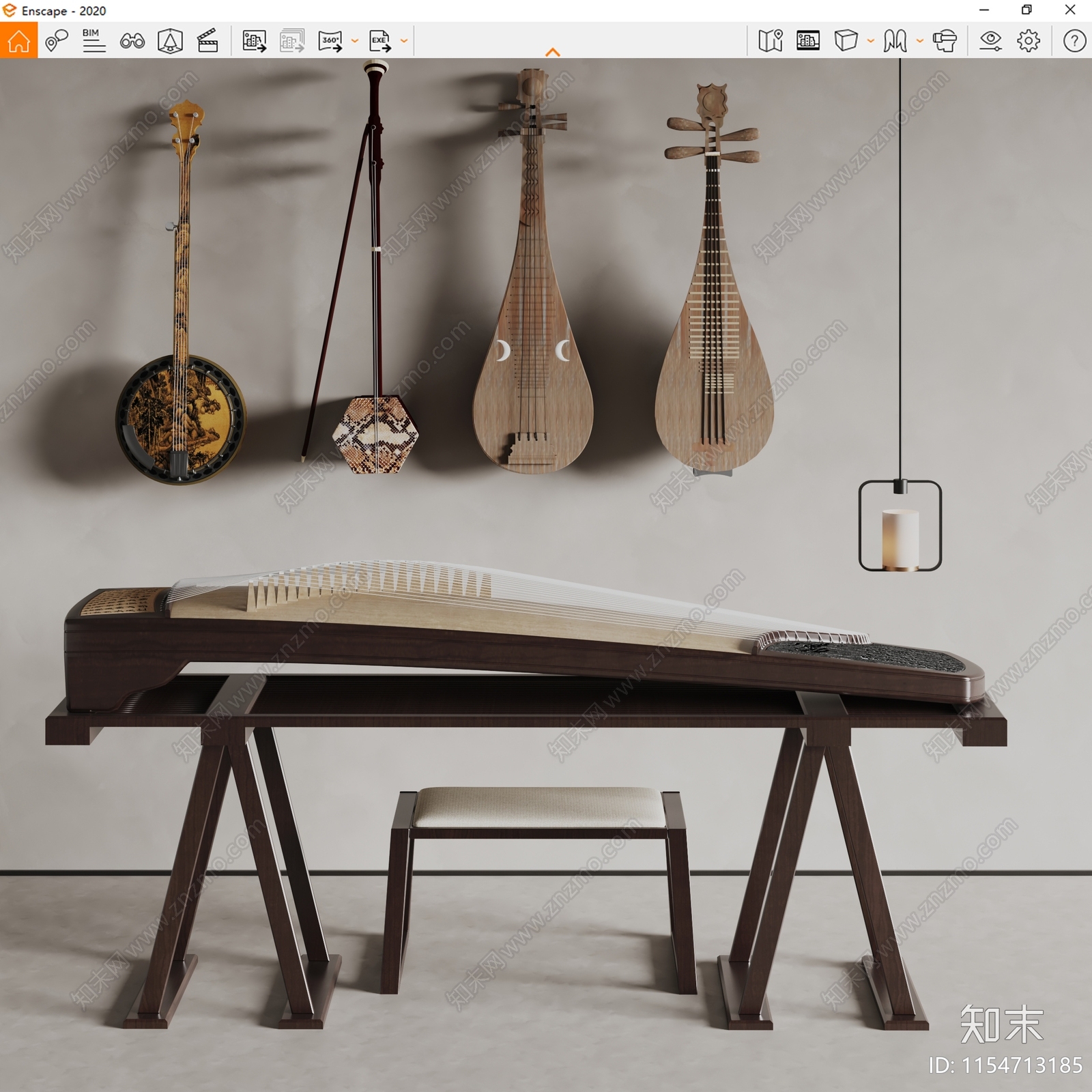 新中式古筝SU模型下载【ID:1154713185】