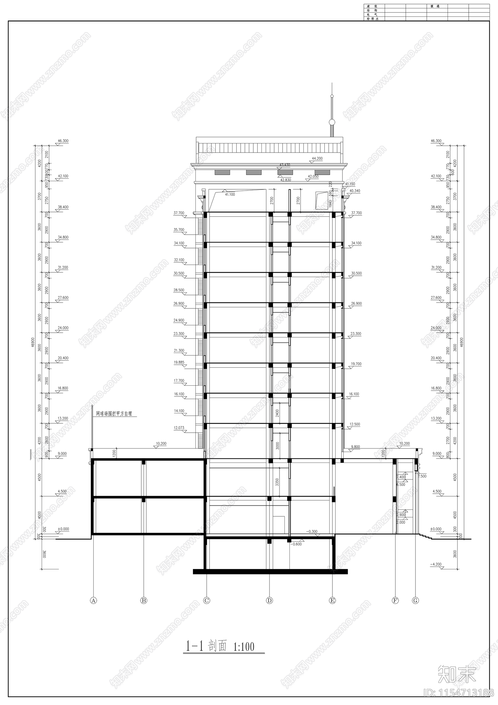 银行办公大楼建筑图cad施工图下载【ID:1154713188】