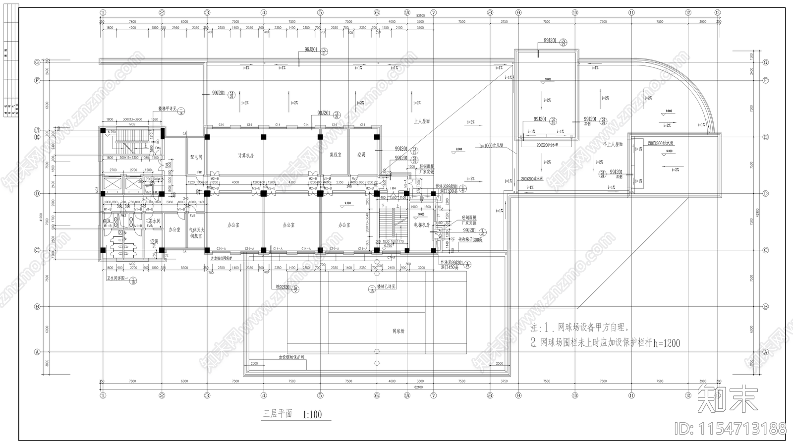 银行办公大楼建筑图cad施工图下载【ID:1154713188】