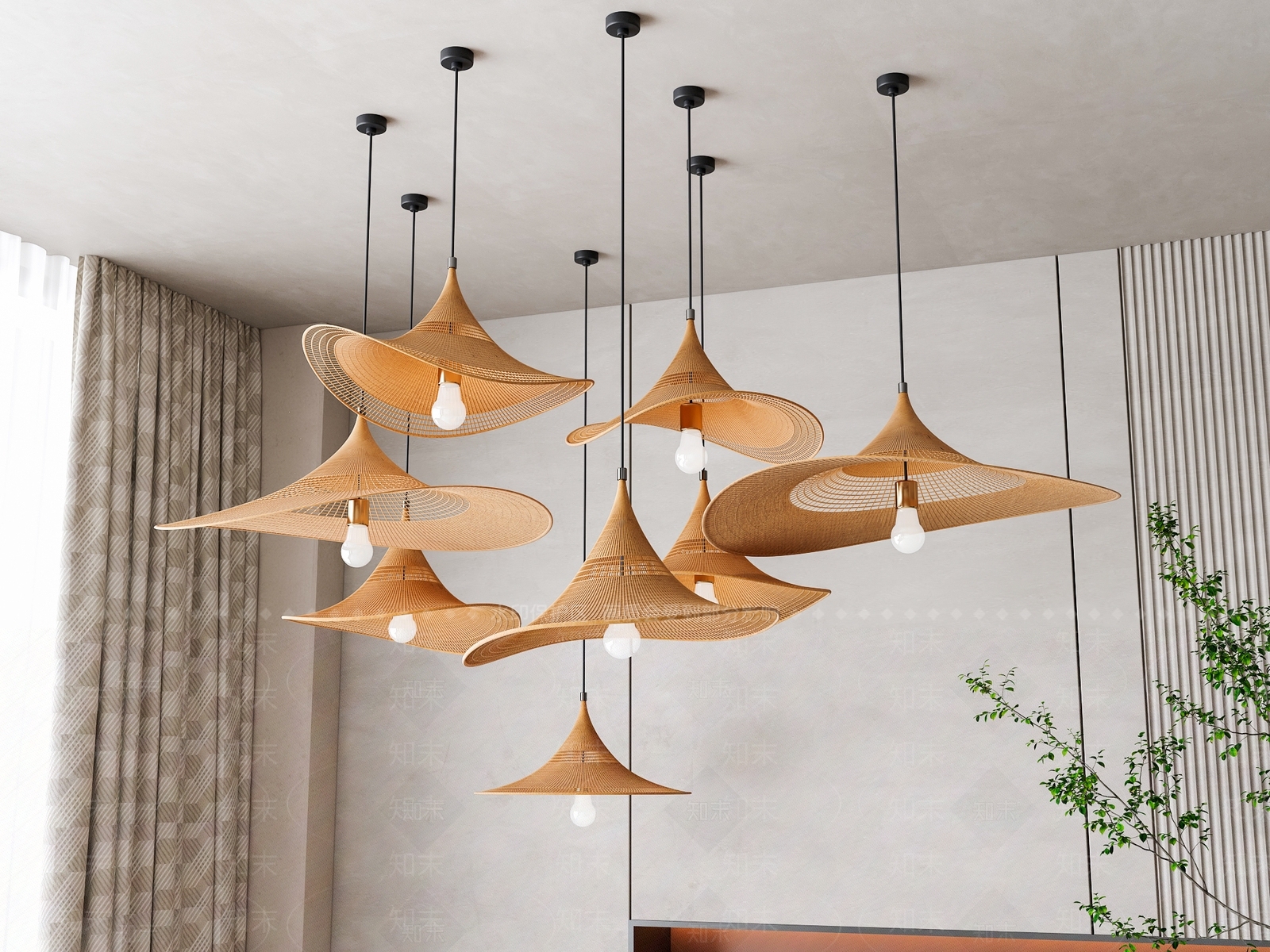 侘寂风吊灯组合3D模型下载【ID:1154714224】