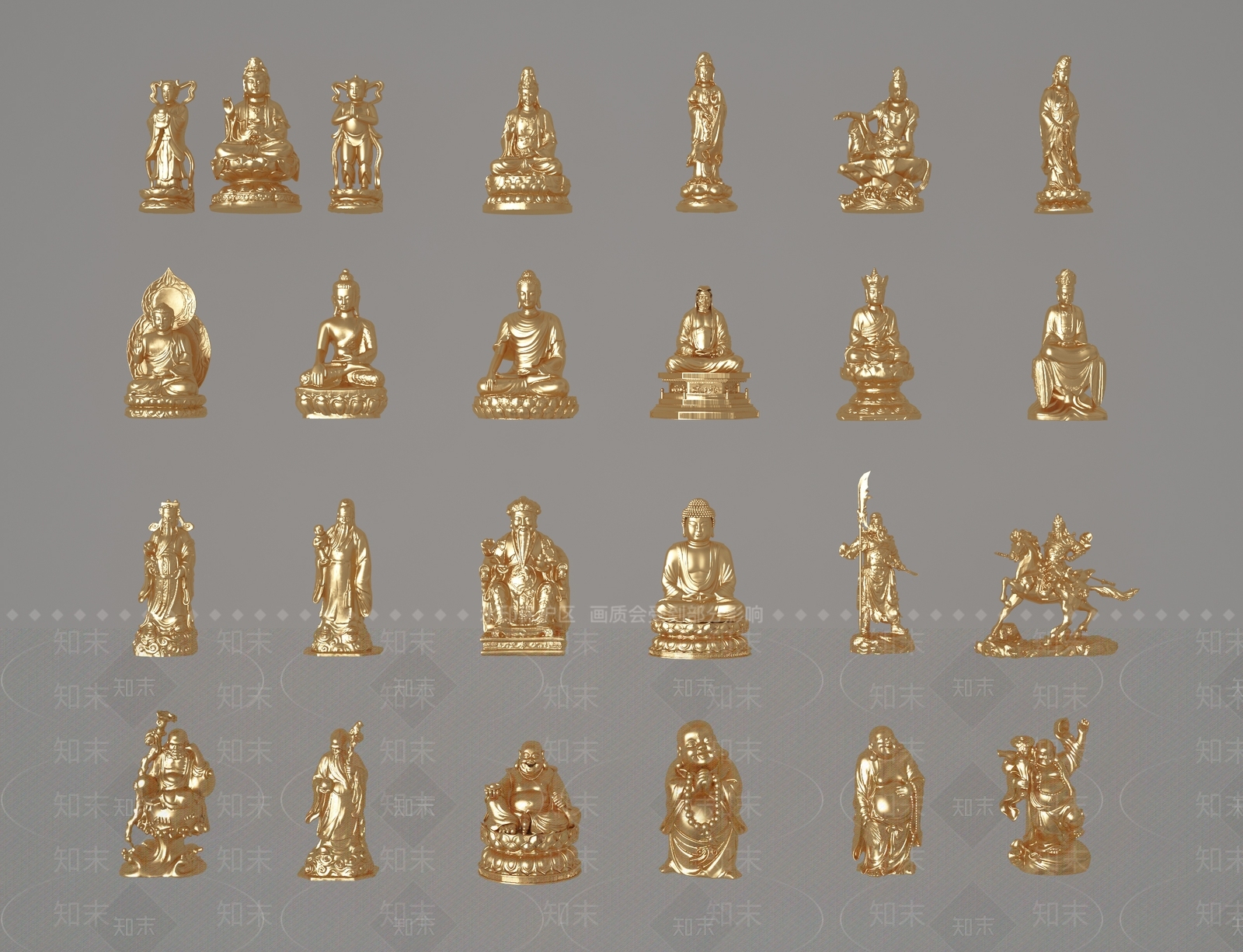 中式佛像雕塑组合3D模型下载【ID:1154715131】