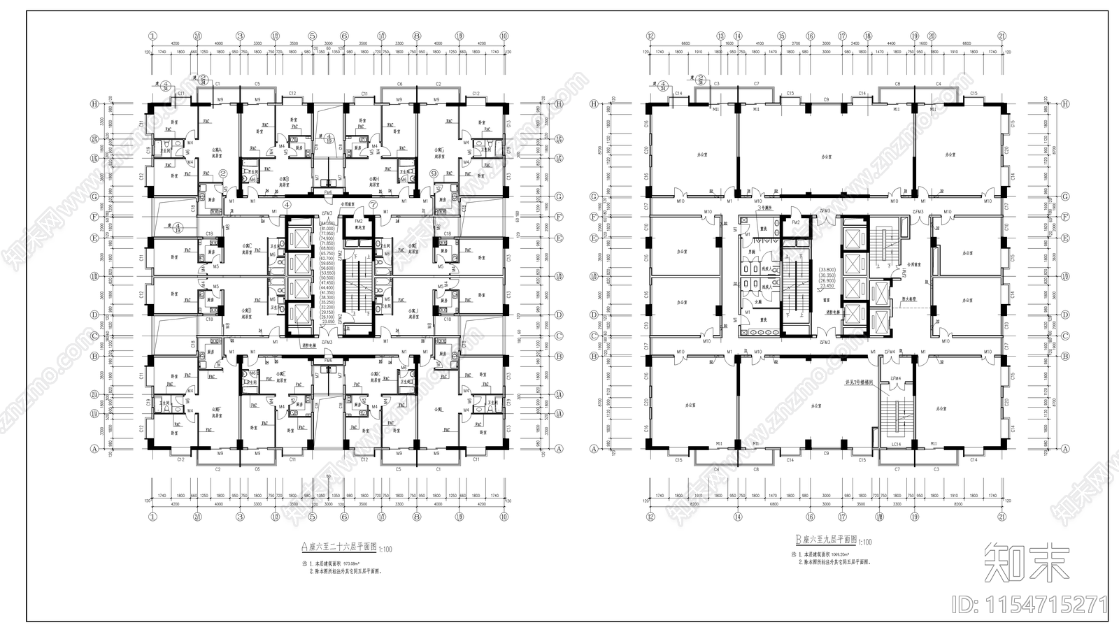 高层商业住宅楼cad施工图下载【ID:1154715271】