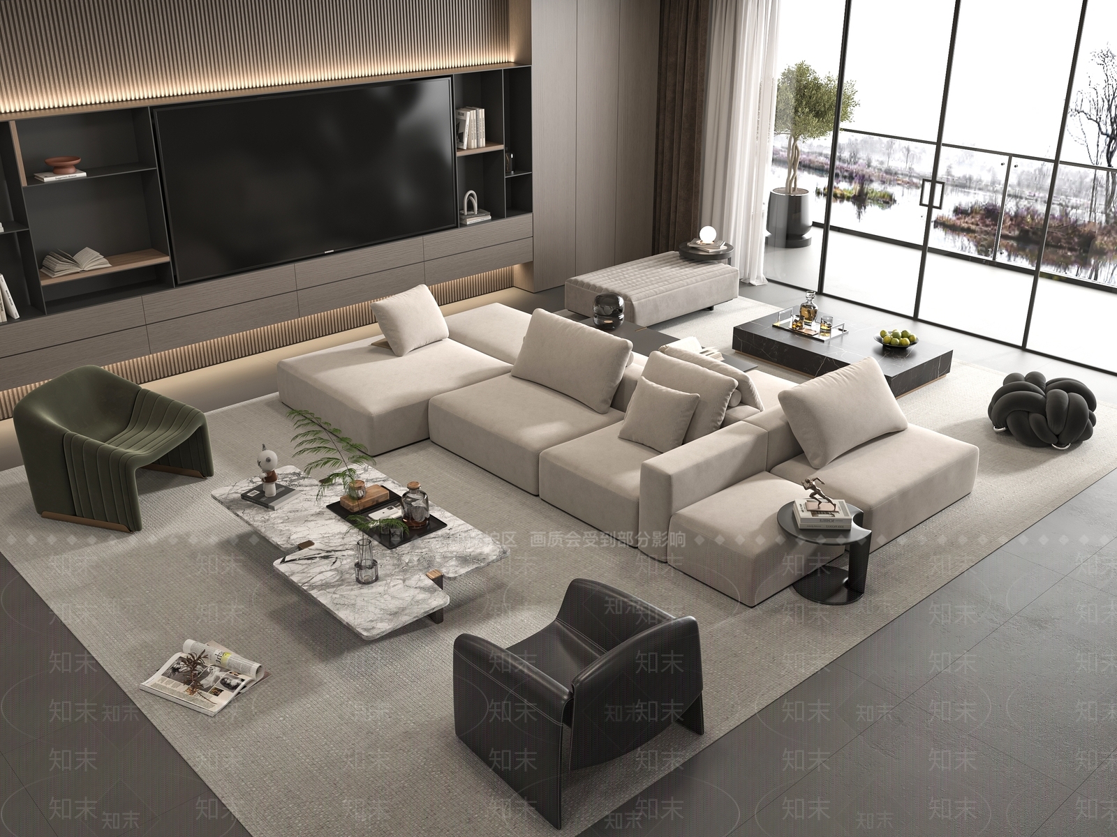 Minotti现代沙发茶几组合3D模型下载【ID:1154715821】