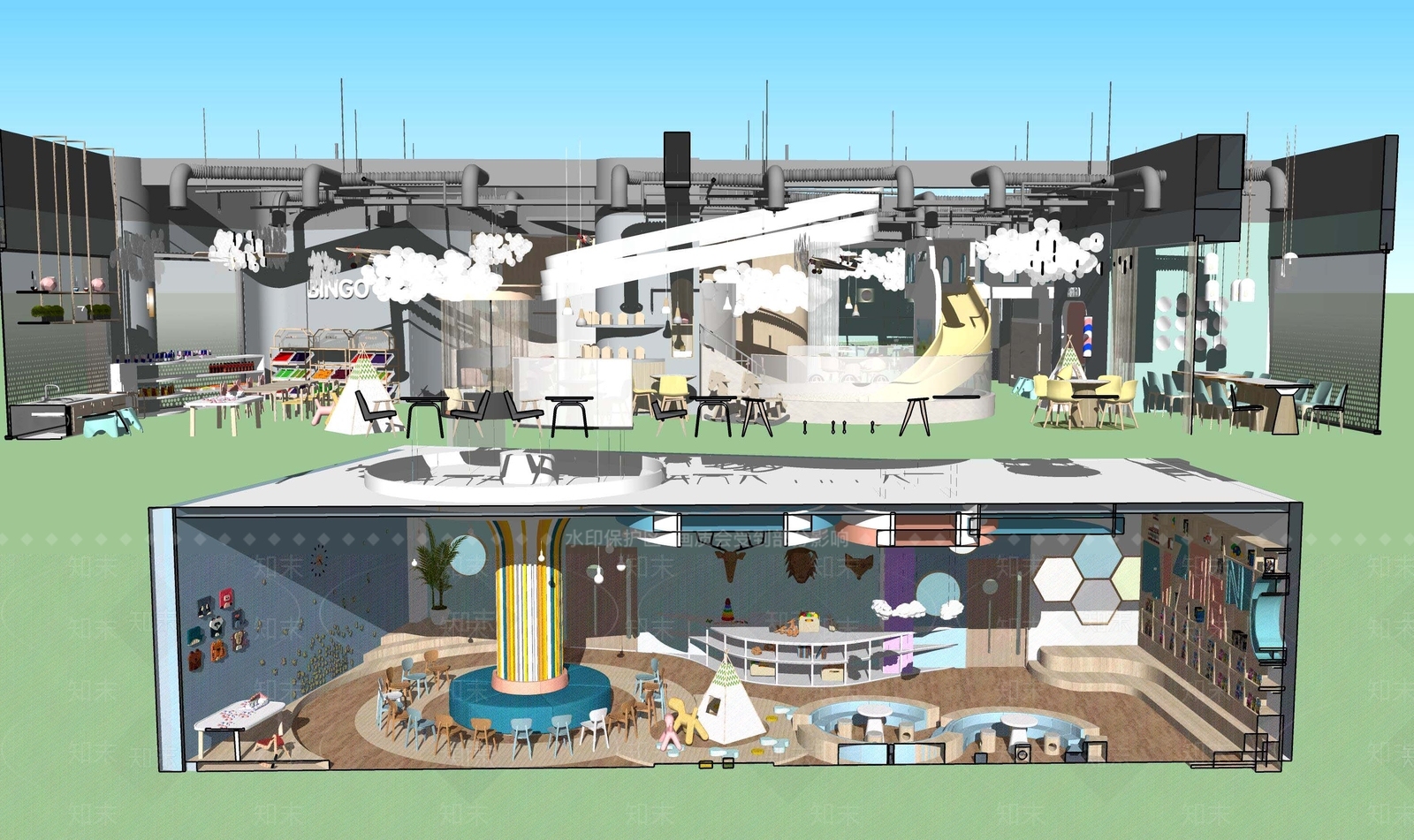 现代室内儿童活动空间SU模型下载【ID:1154718676】