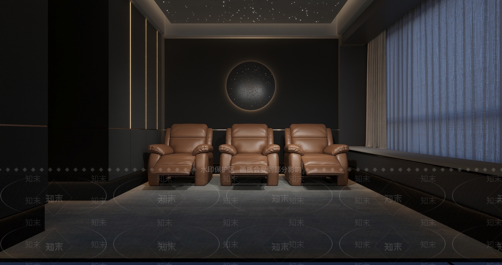 现代暗黑风家居影音室3D模型下载【ID:1154720093】