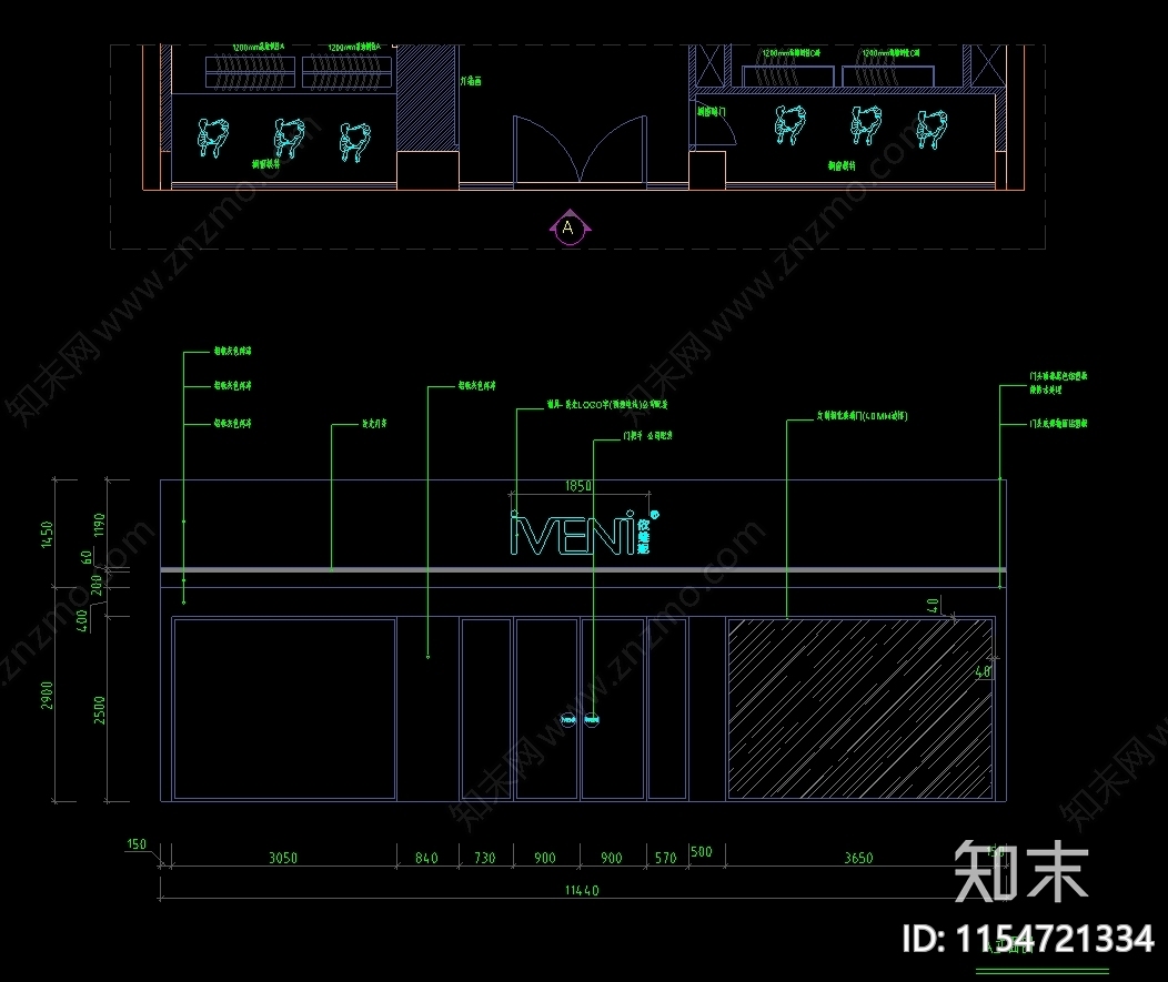 商业中心160㎡服装cad施工图下载【ID:1154721334】