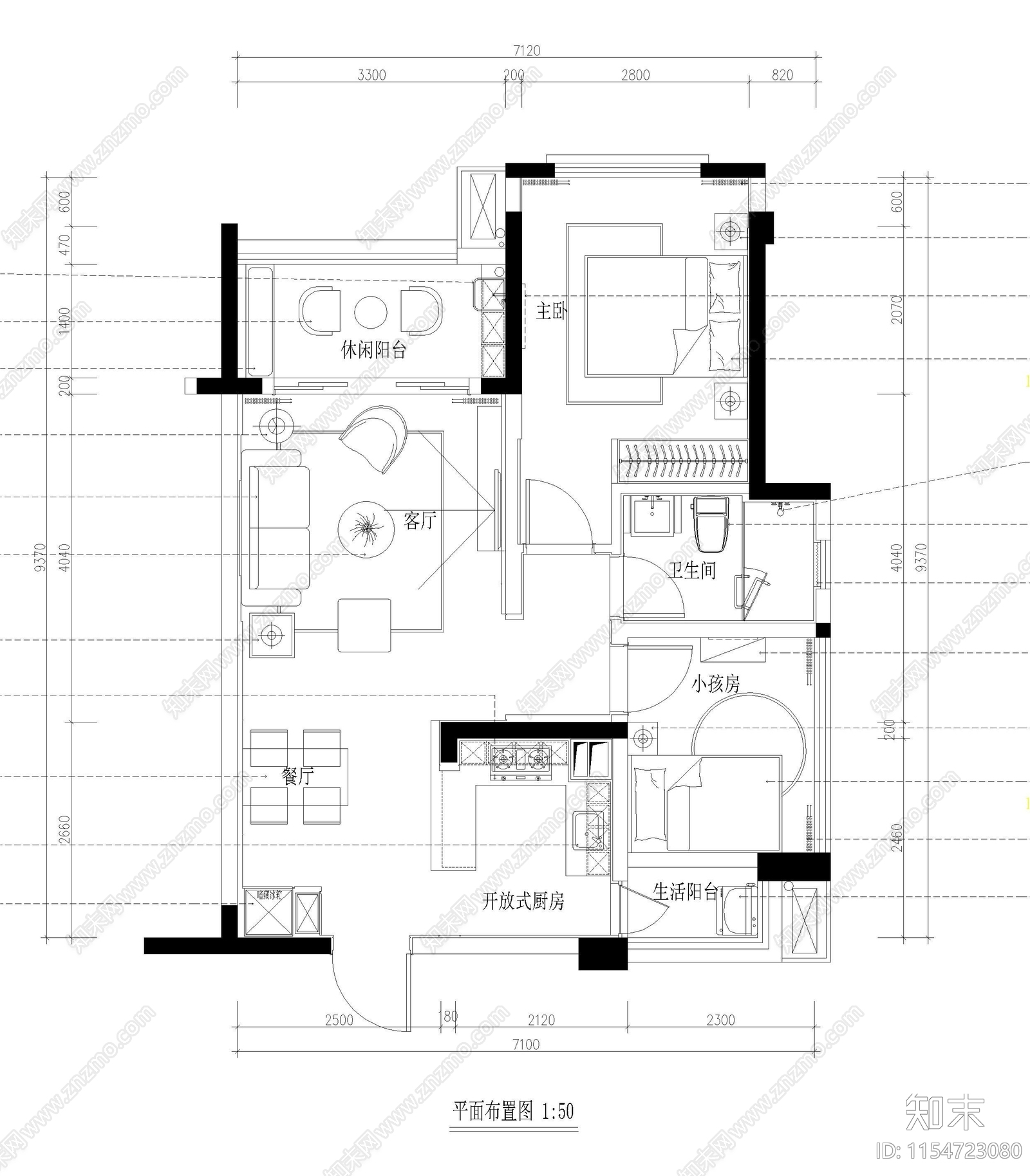 平层室内平面图cad施工图下载【ID:1154723080】