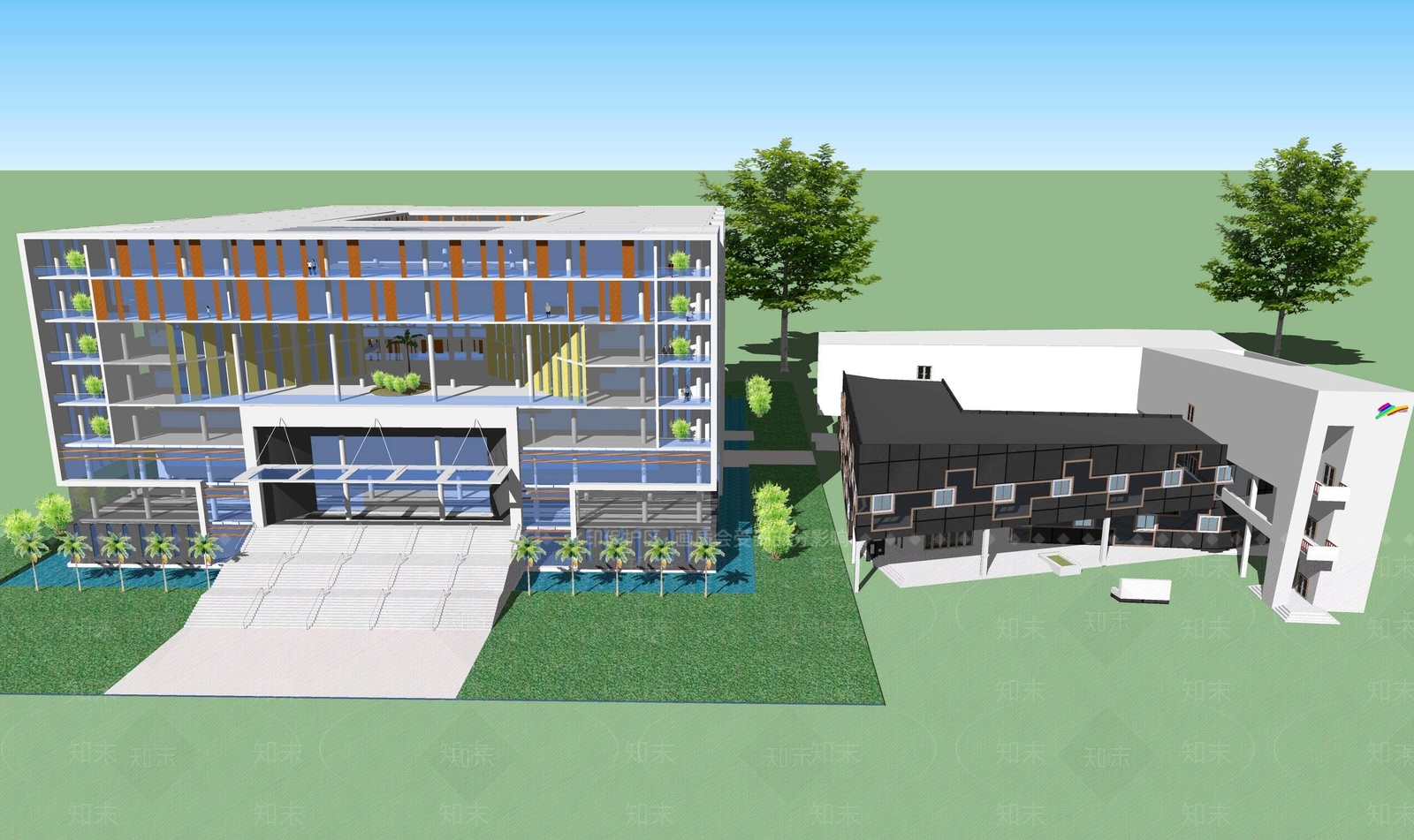 现代学校图书馆建筑SU模型下载【ID:1154722649】