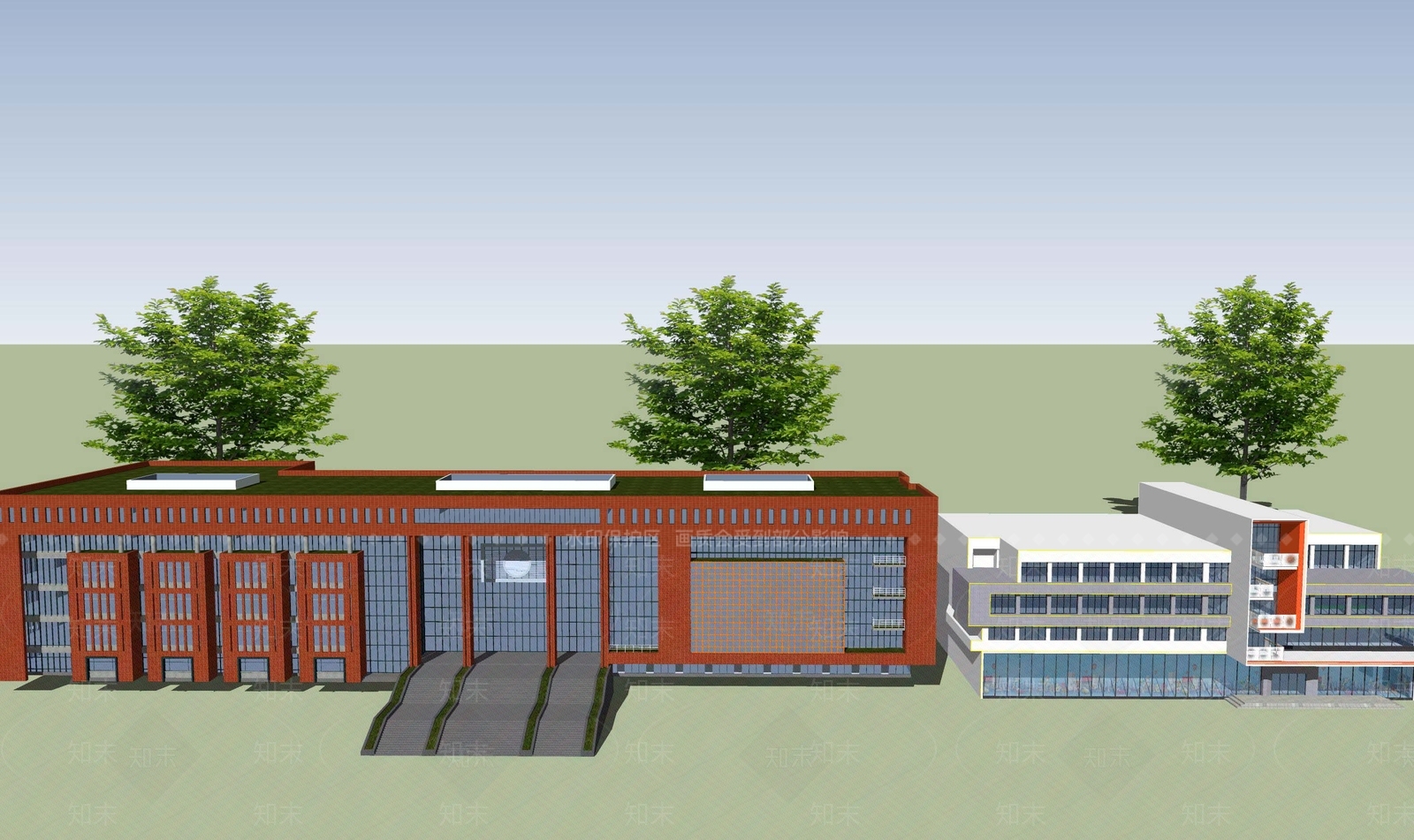 现代学校图书馆建筑SU模型下载【ID:1154722790】