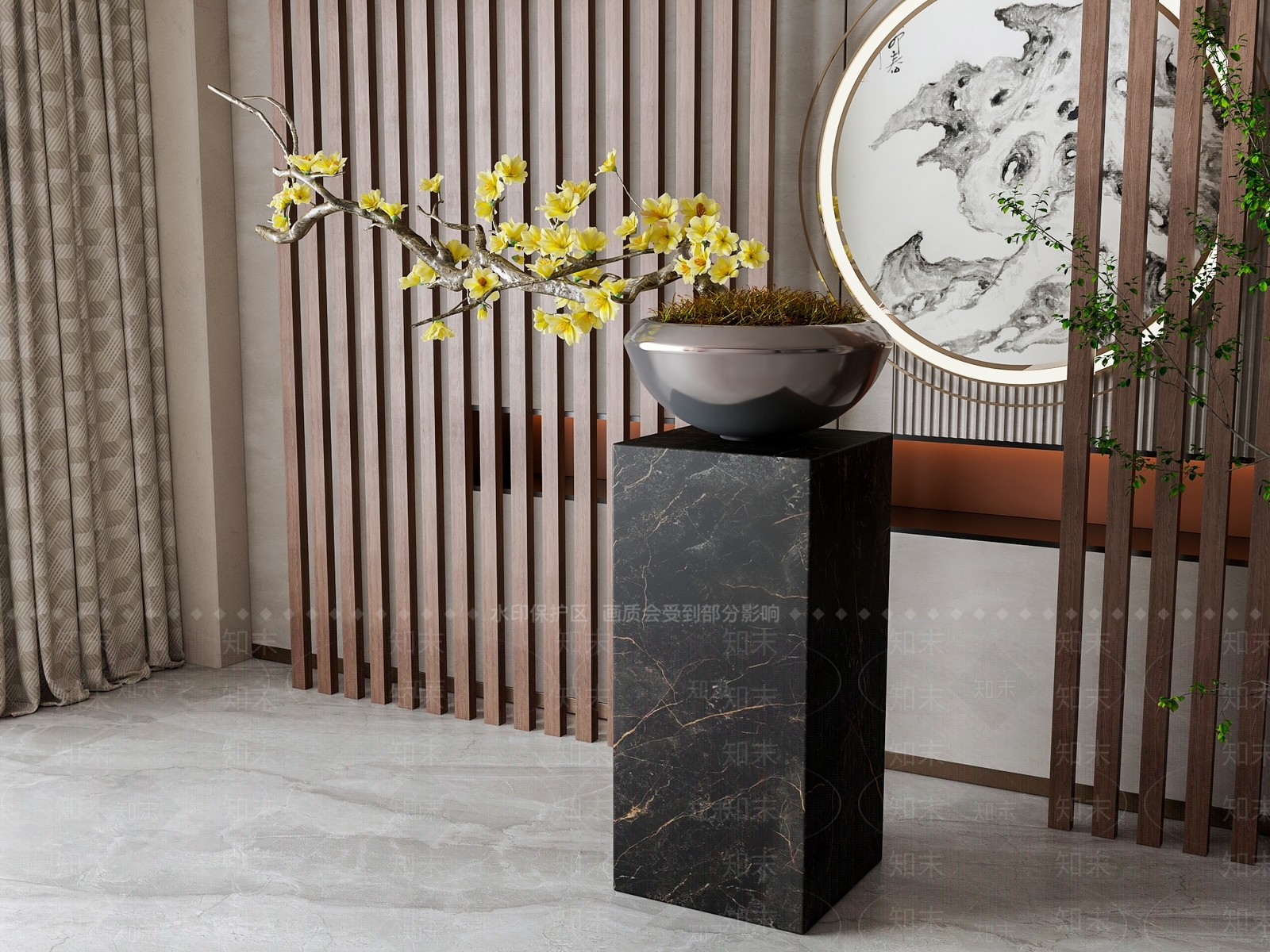 新中式绿植花盆摆件3D模型下载【ID:1154724603】