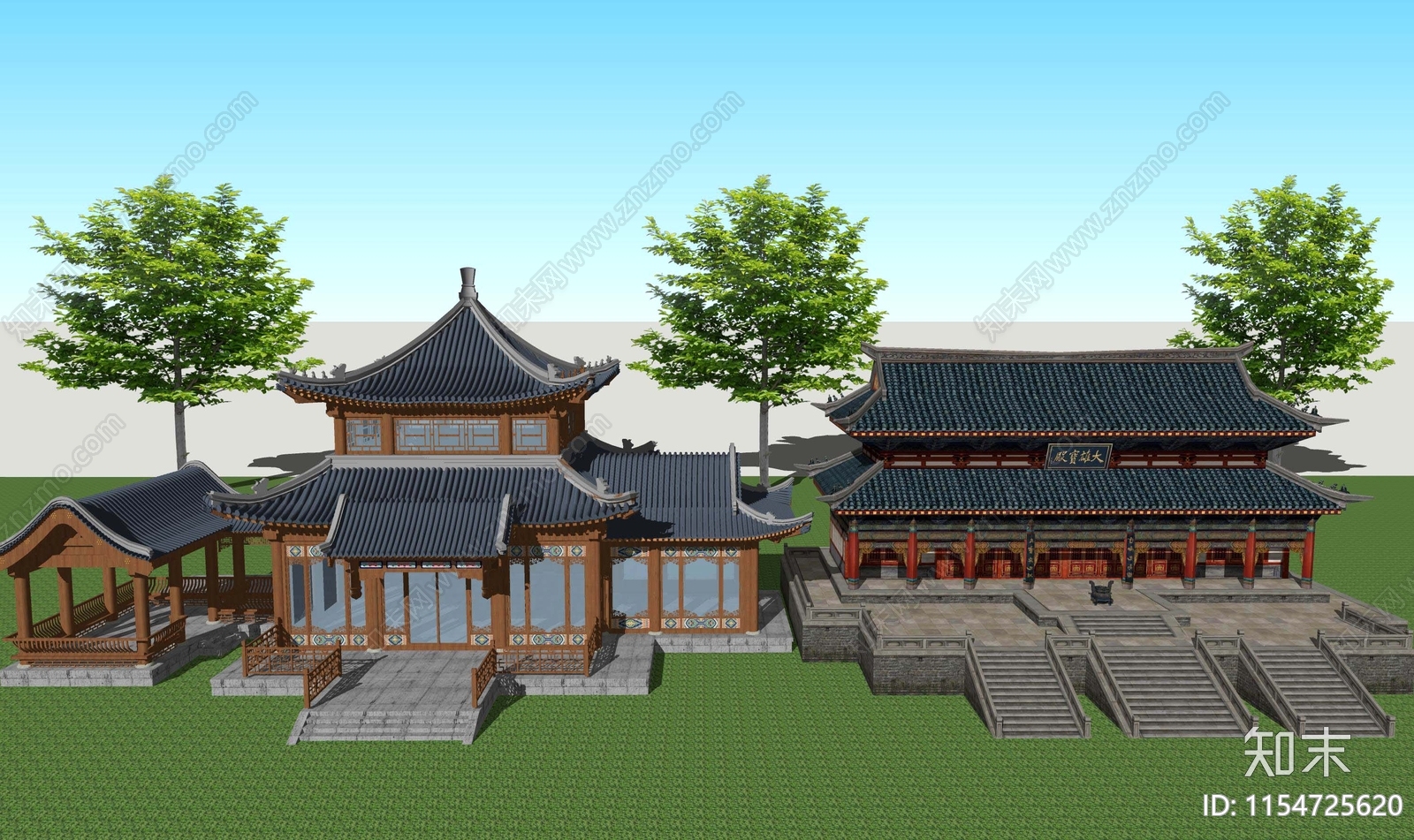 中式寺庙建筑SU模型下载【ID:1154725620】