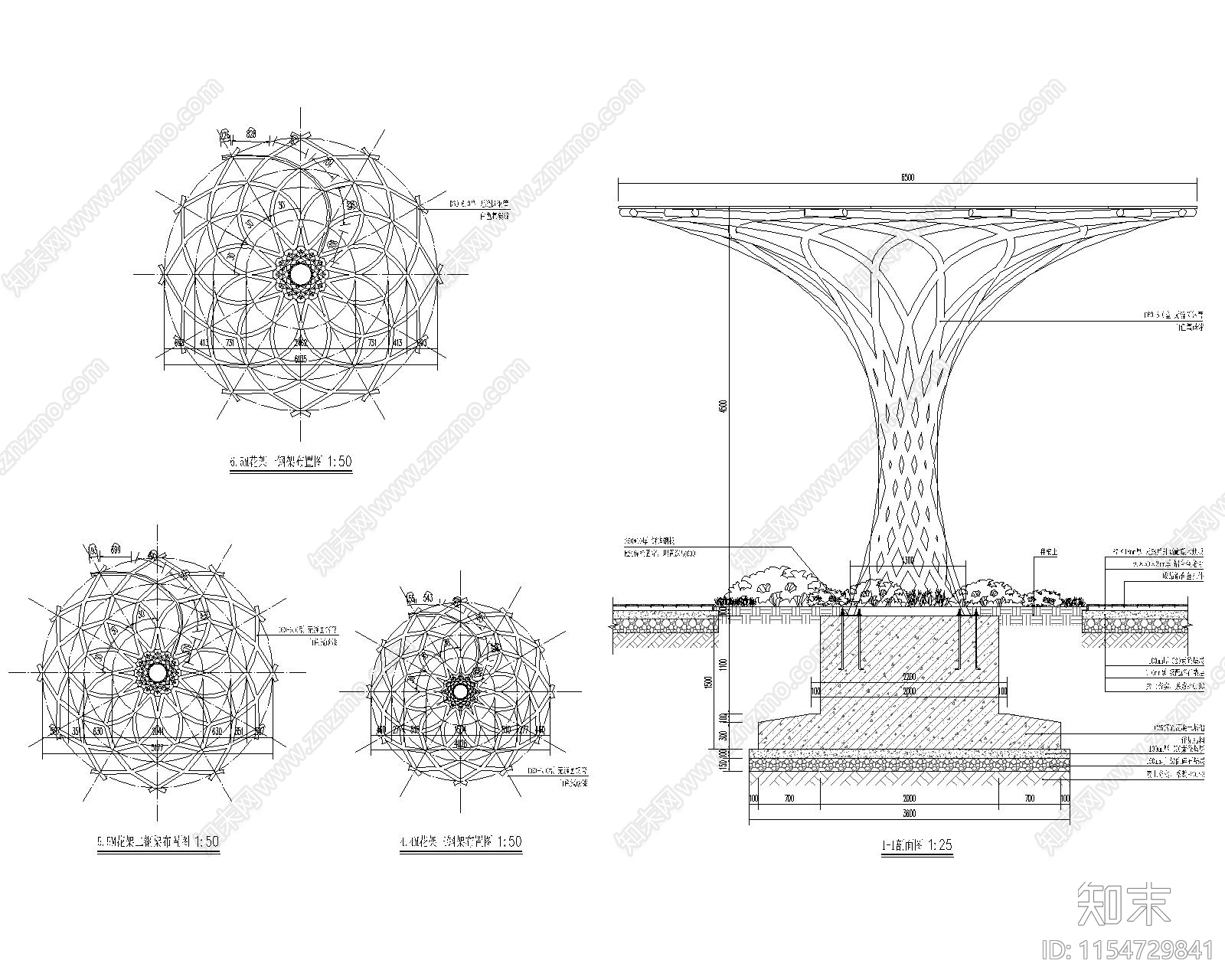 树叶花架做法详图施工图下载【ID:1154729841】