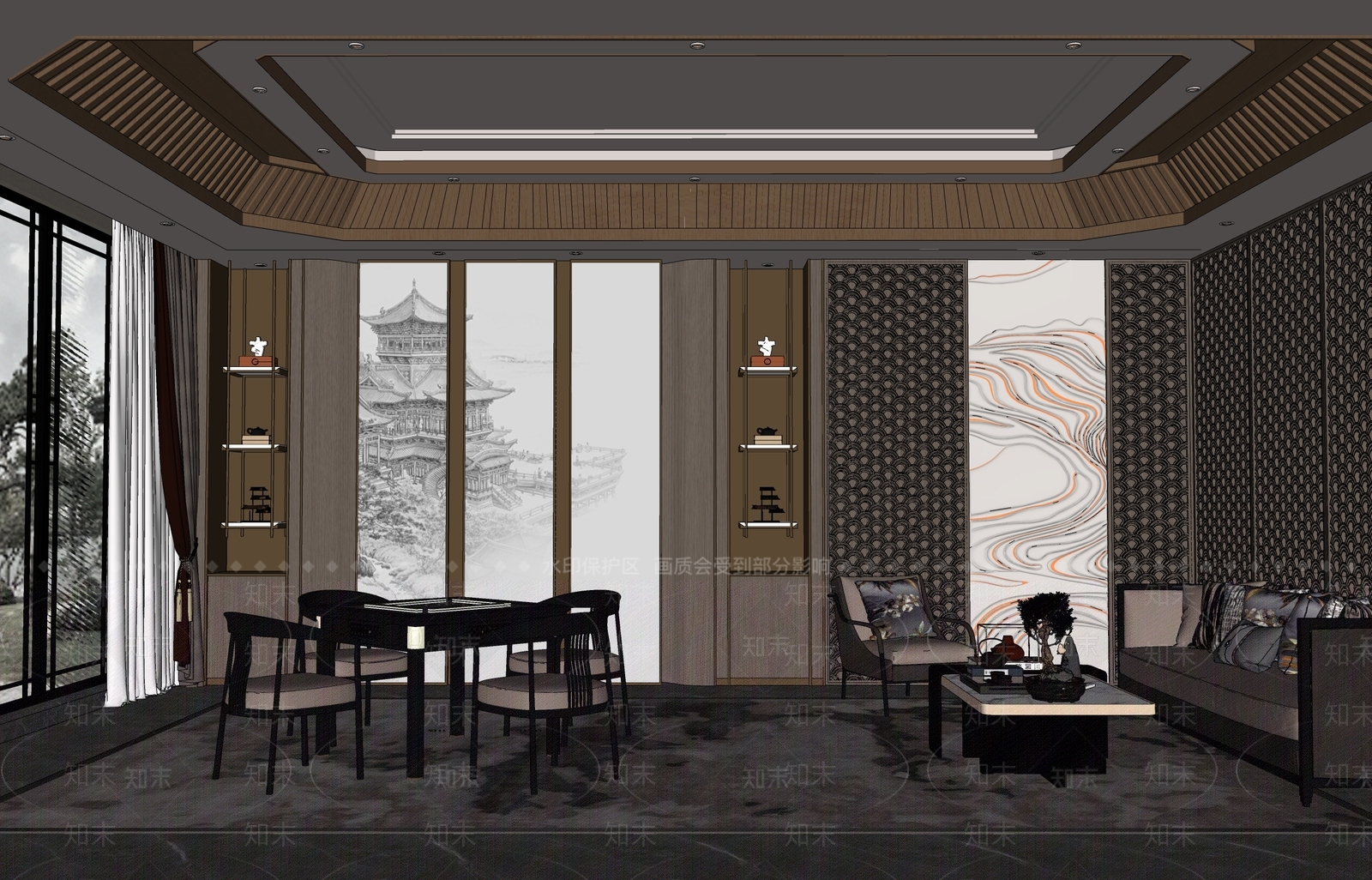 新中式棋牌室SU模型下载【ID:1154730262】