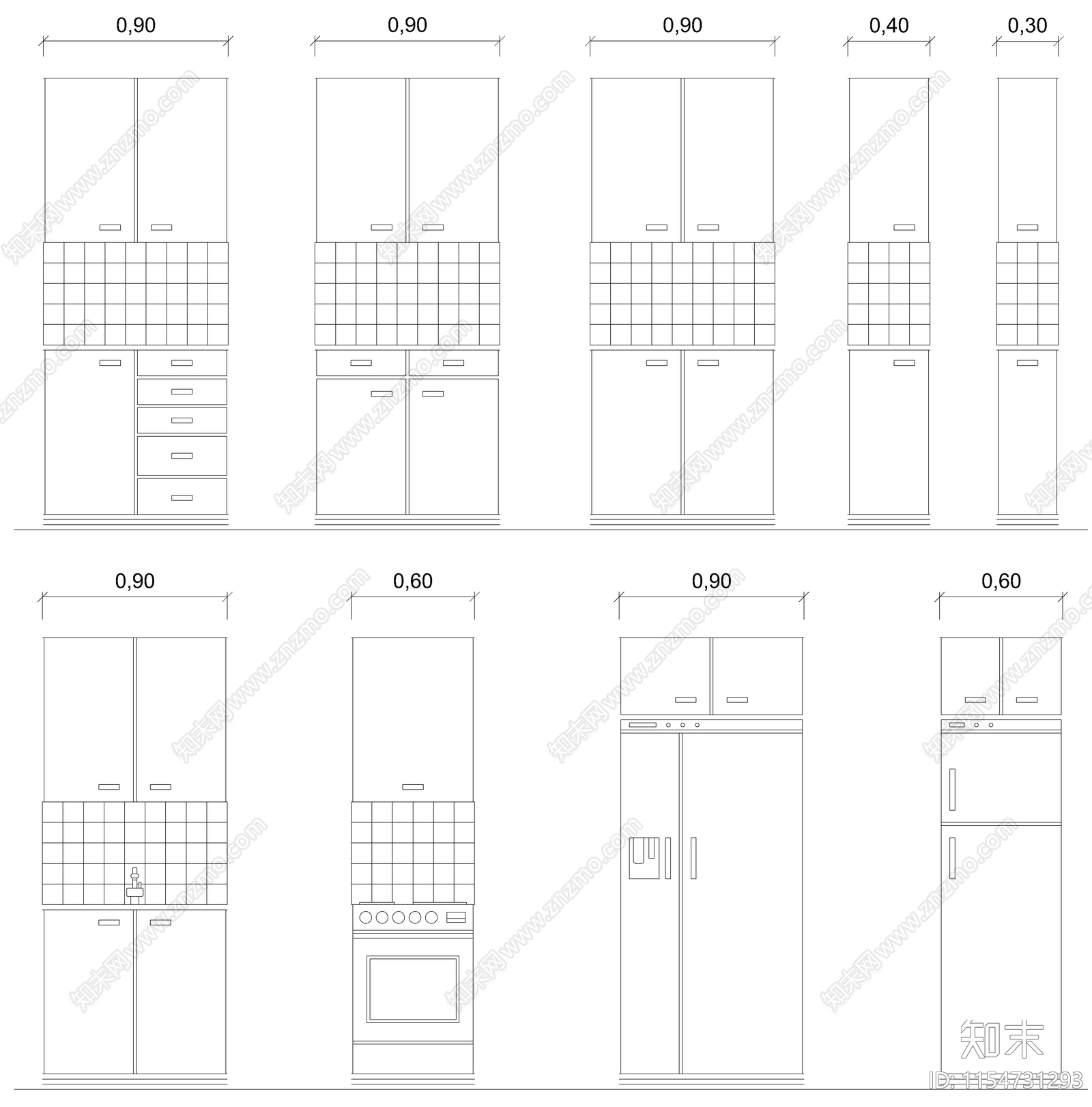 2024厨房橱柜立面施工图下载【ID:1154731293】