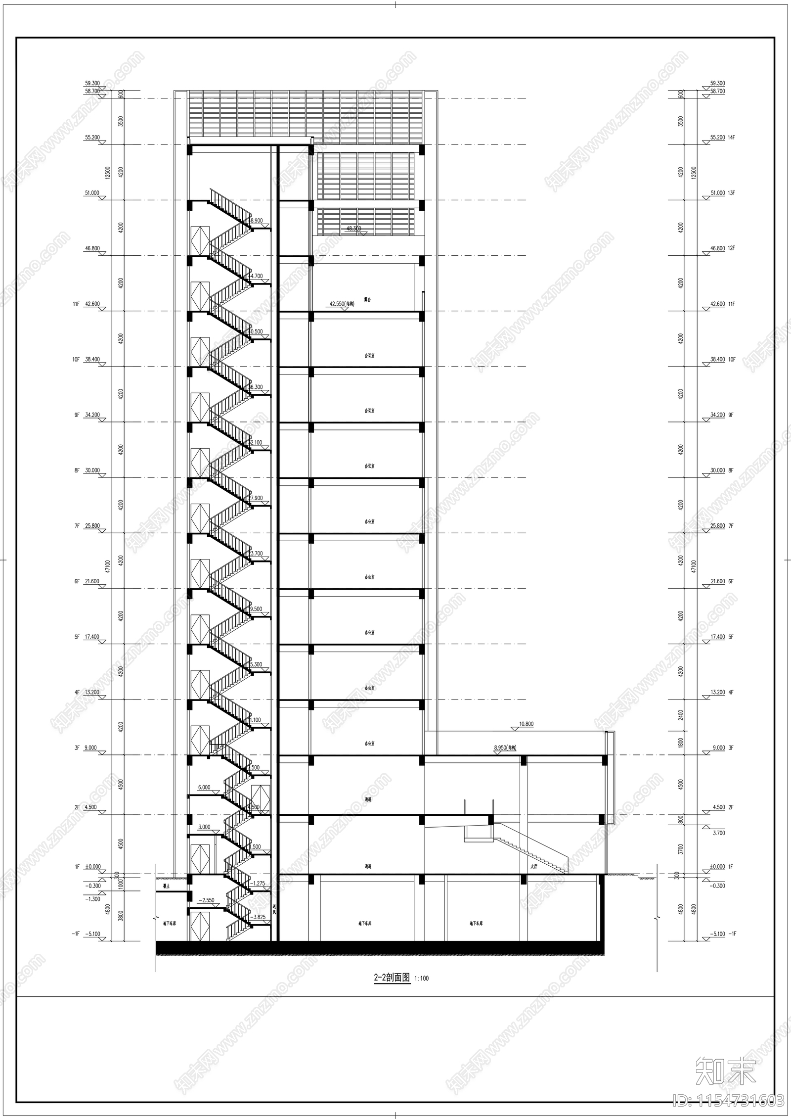 高层高等院校教学楼建cad施工图下载【ID:1154731603】