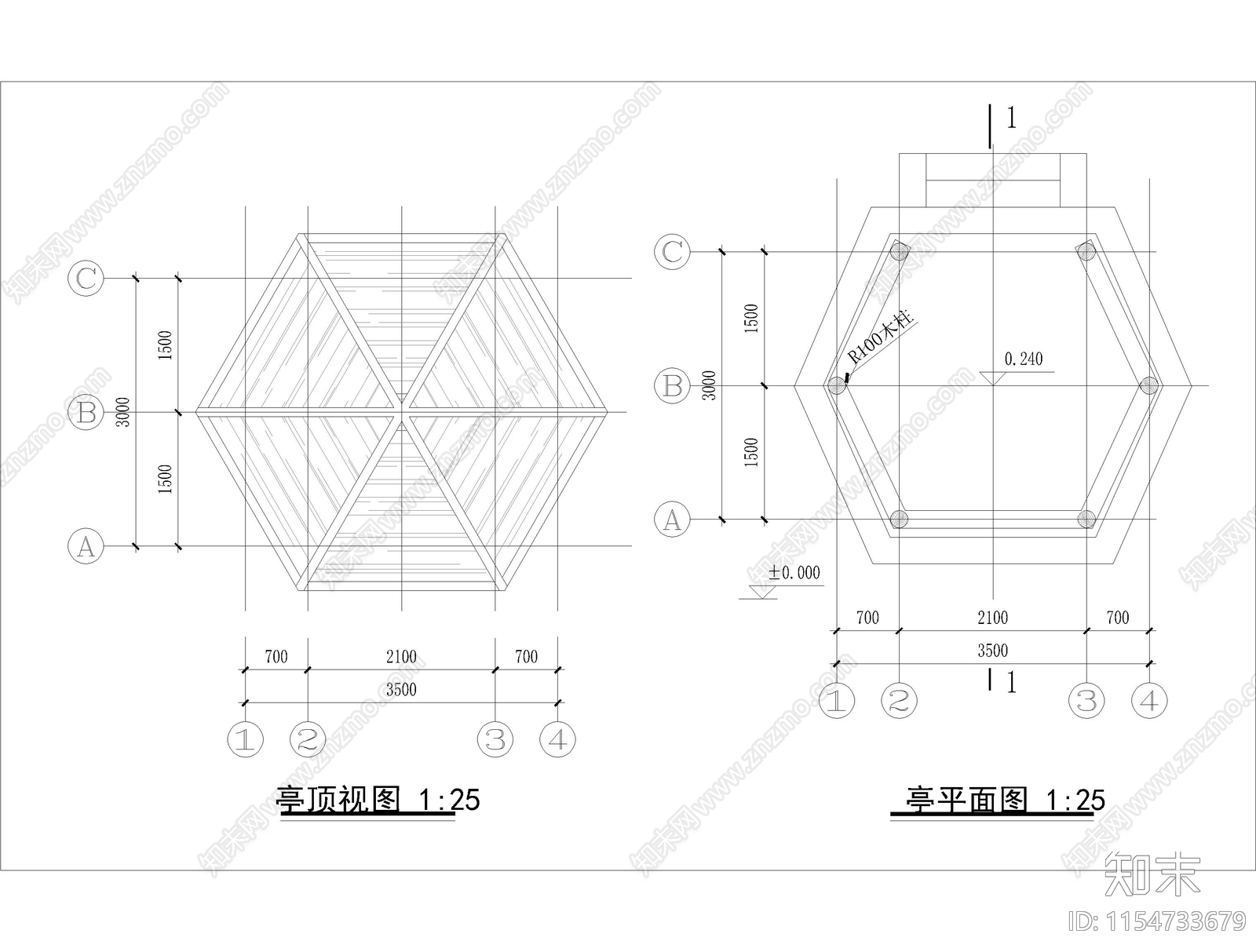 现代风格木结构简易六角亭施工图下载【ID:1154733679】