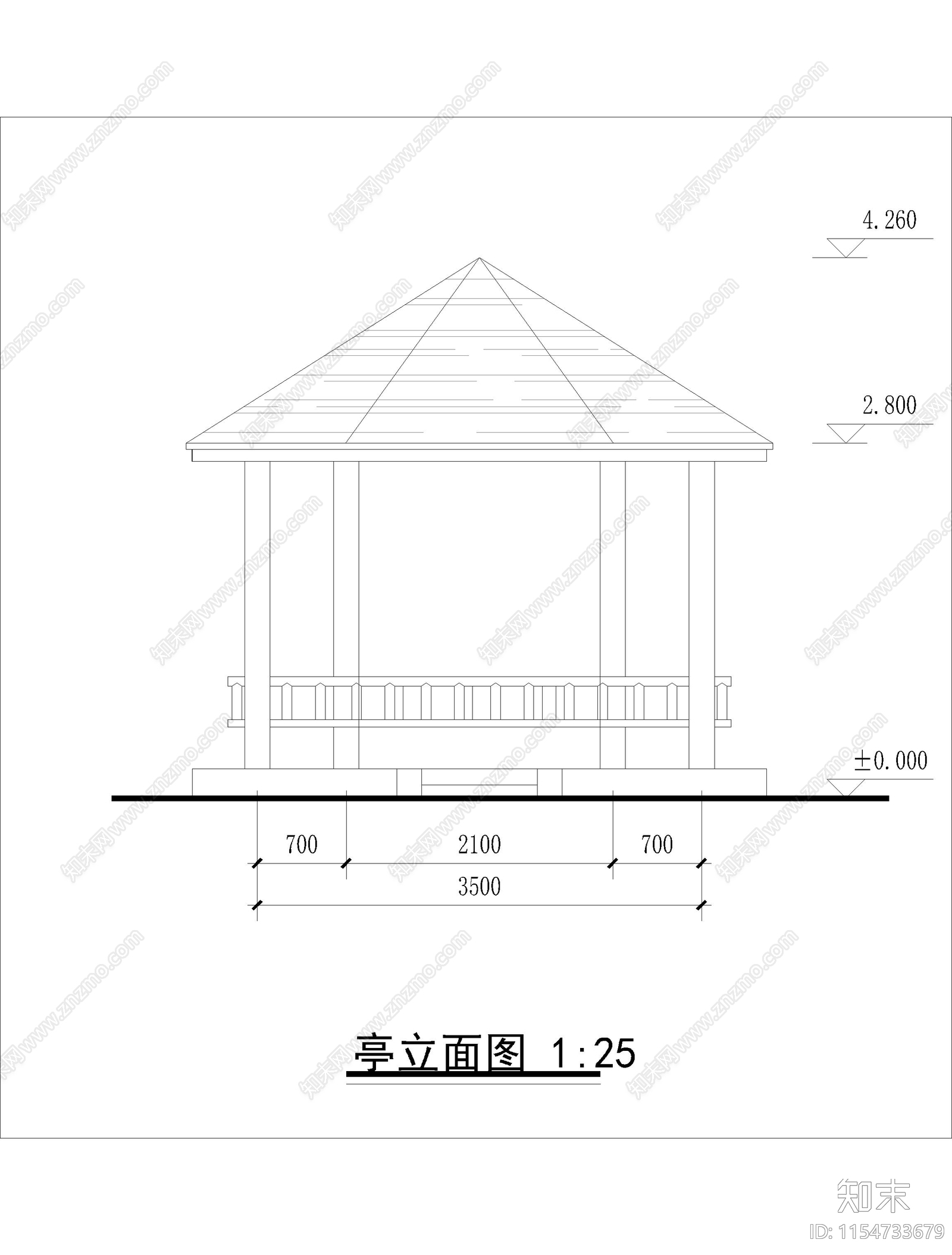 现代风格木结构简易六角亭cad施工图下载【ID:1154733679】
