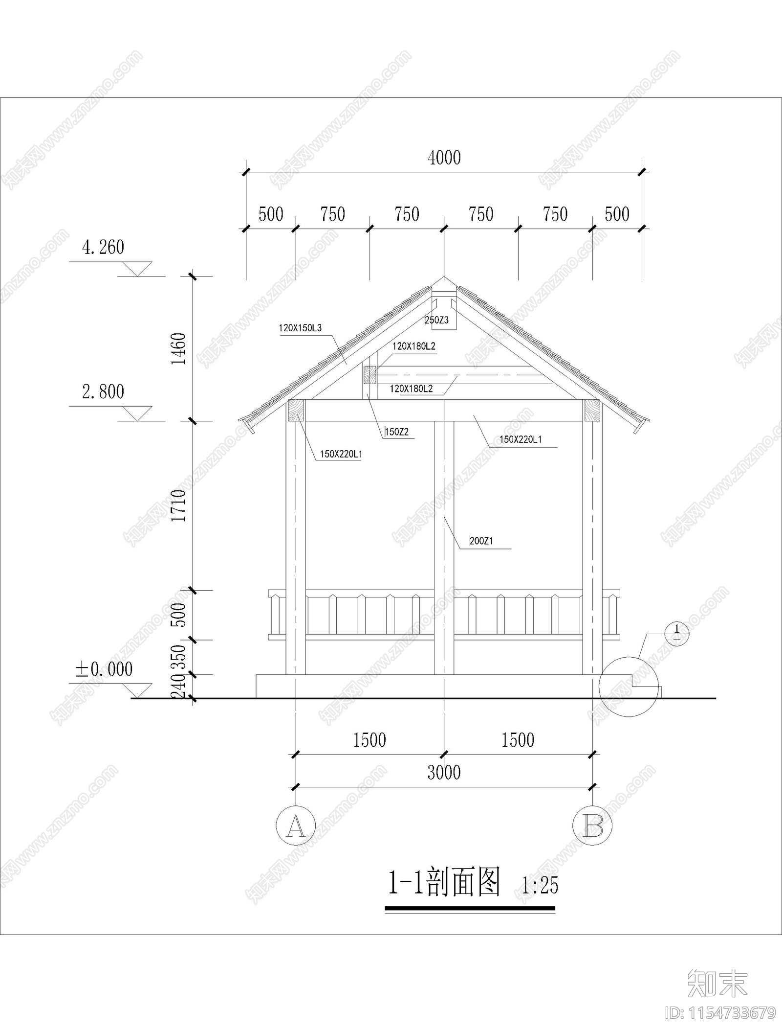 现代风格木结构简易六角亭cad施工图下载【ID:1154733679】